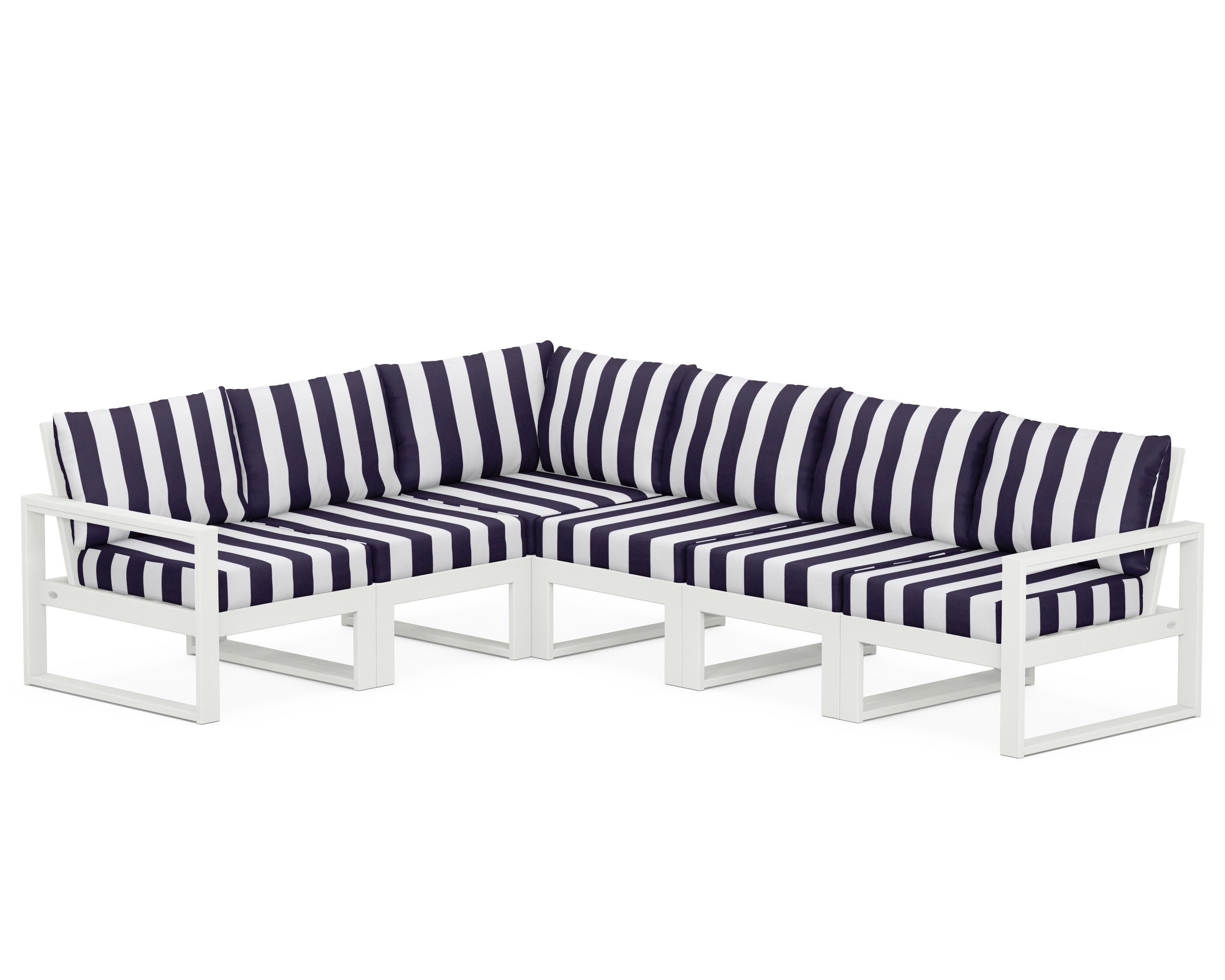 EDGE 6-Piece Modular Deep Seating Set in Vintage White / Cabana Stripe Navy