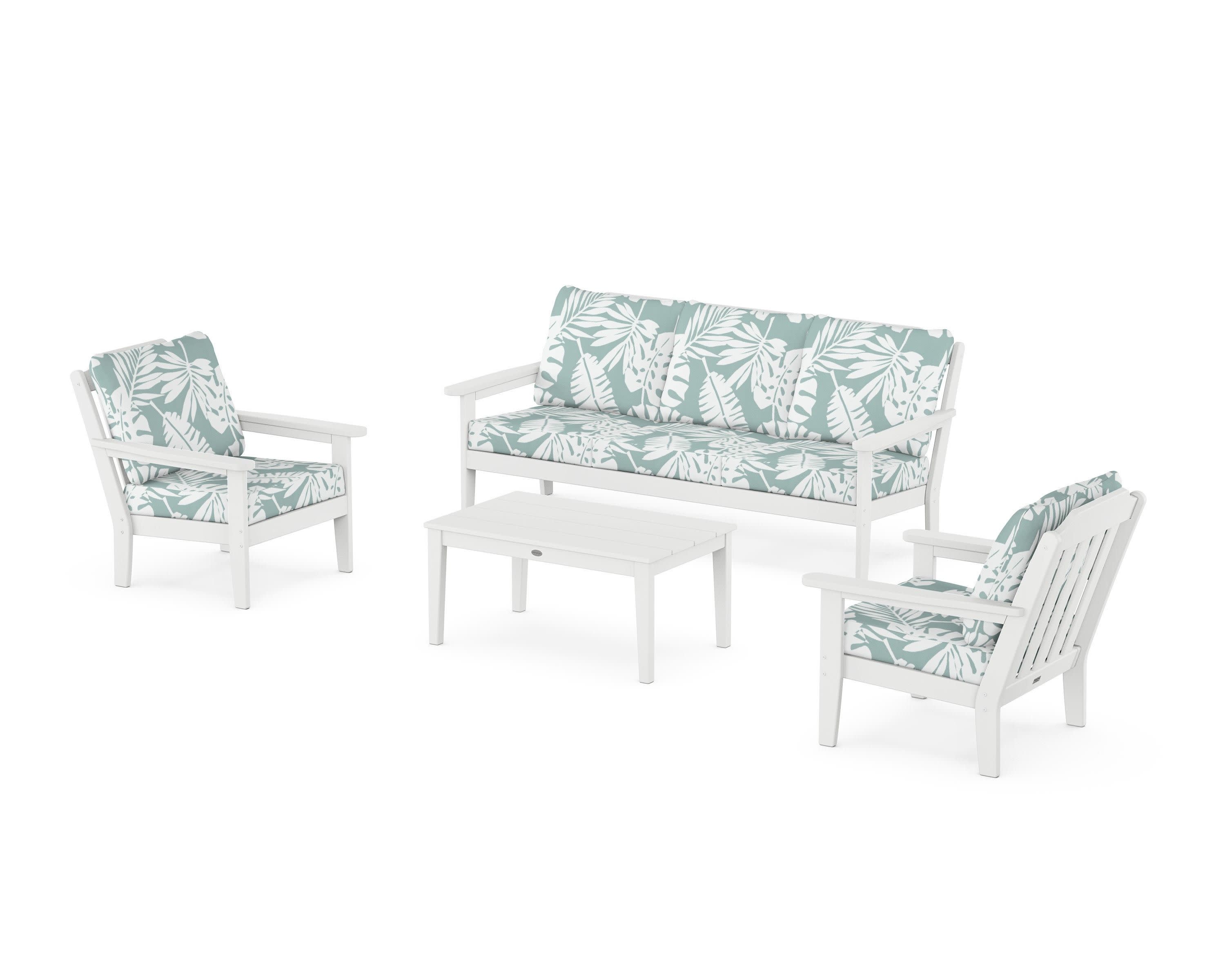 Cottage 4-Piece Deep Seating Set with Sofa in White / Leaf Glacier Spa