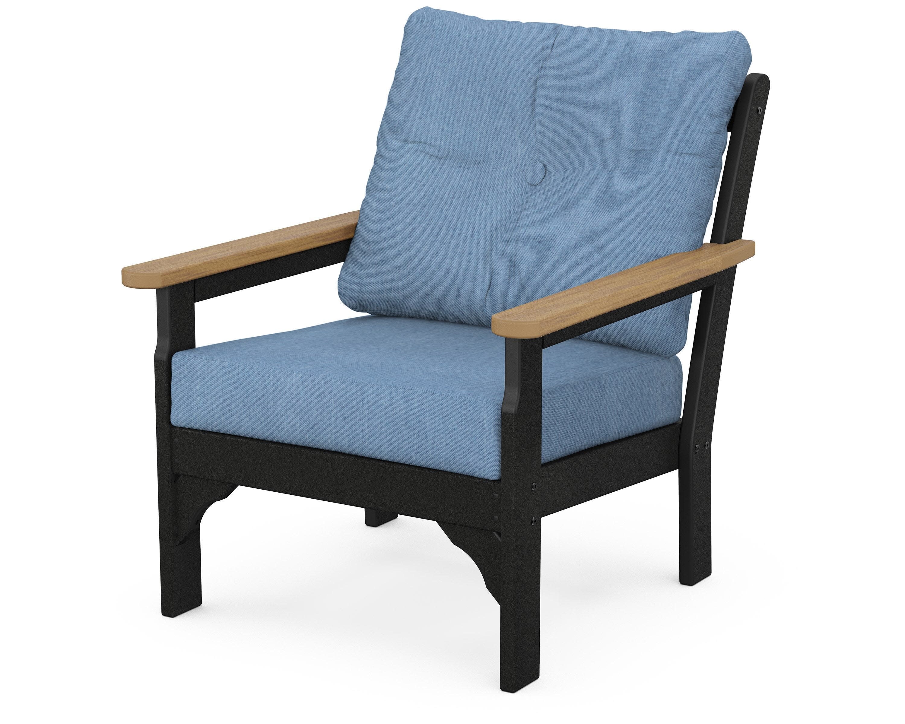 Vineyard Deep Seating Chair in Black / Natural / Sky Blue