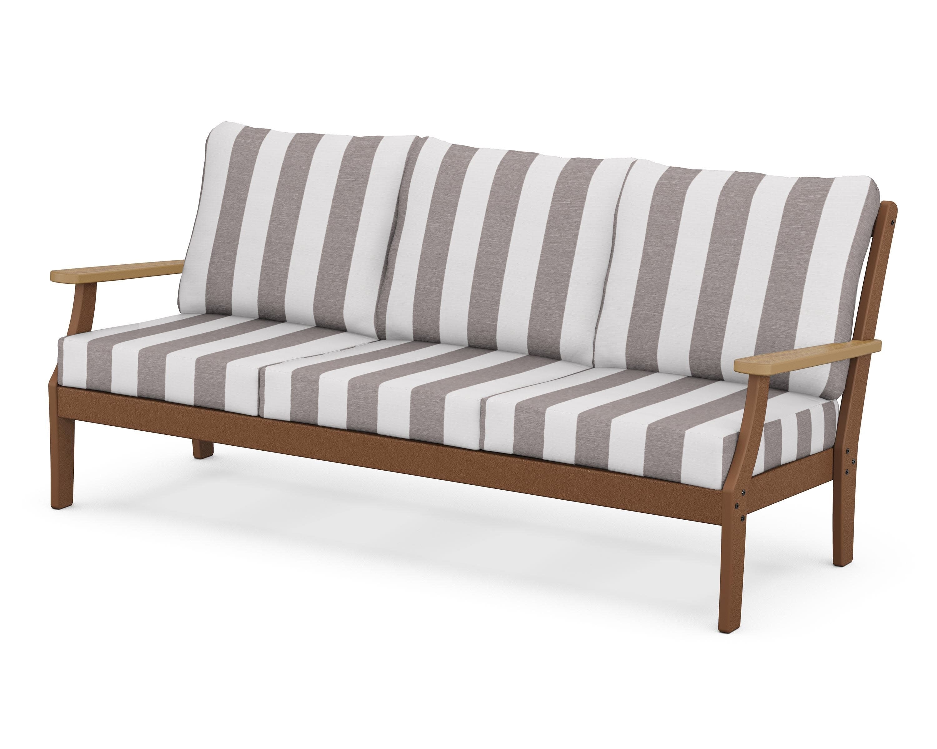 Braxton Deep Seating Sofa in Teak / Natural / Cabana Stripe Grey Mist
