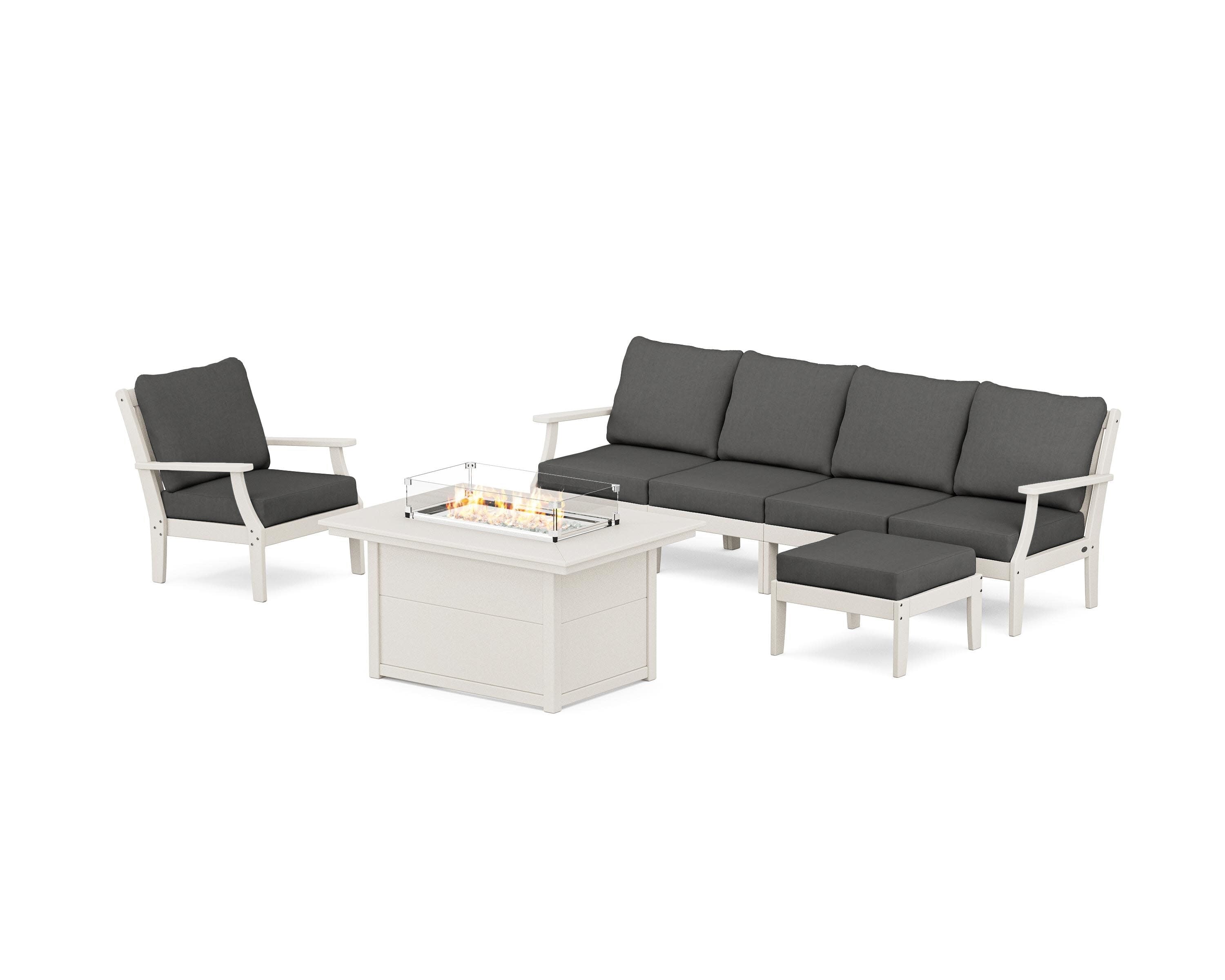 Braxton Sectional Lounge and Fire Pit Set in Sand / Spectrum Carbon