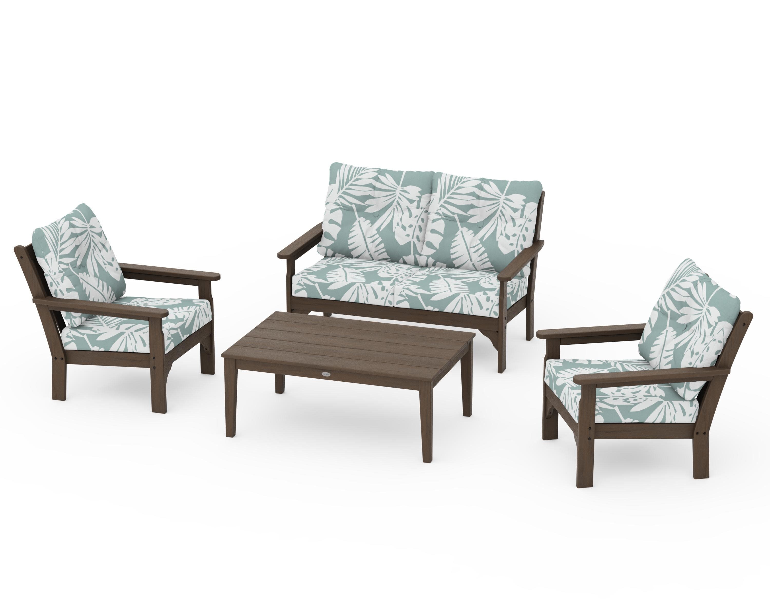 Vineyard 4-Piece Deep Seating Set in Kona / Leaf Glacier Spa