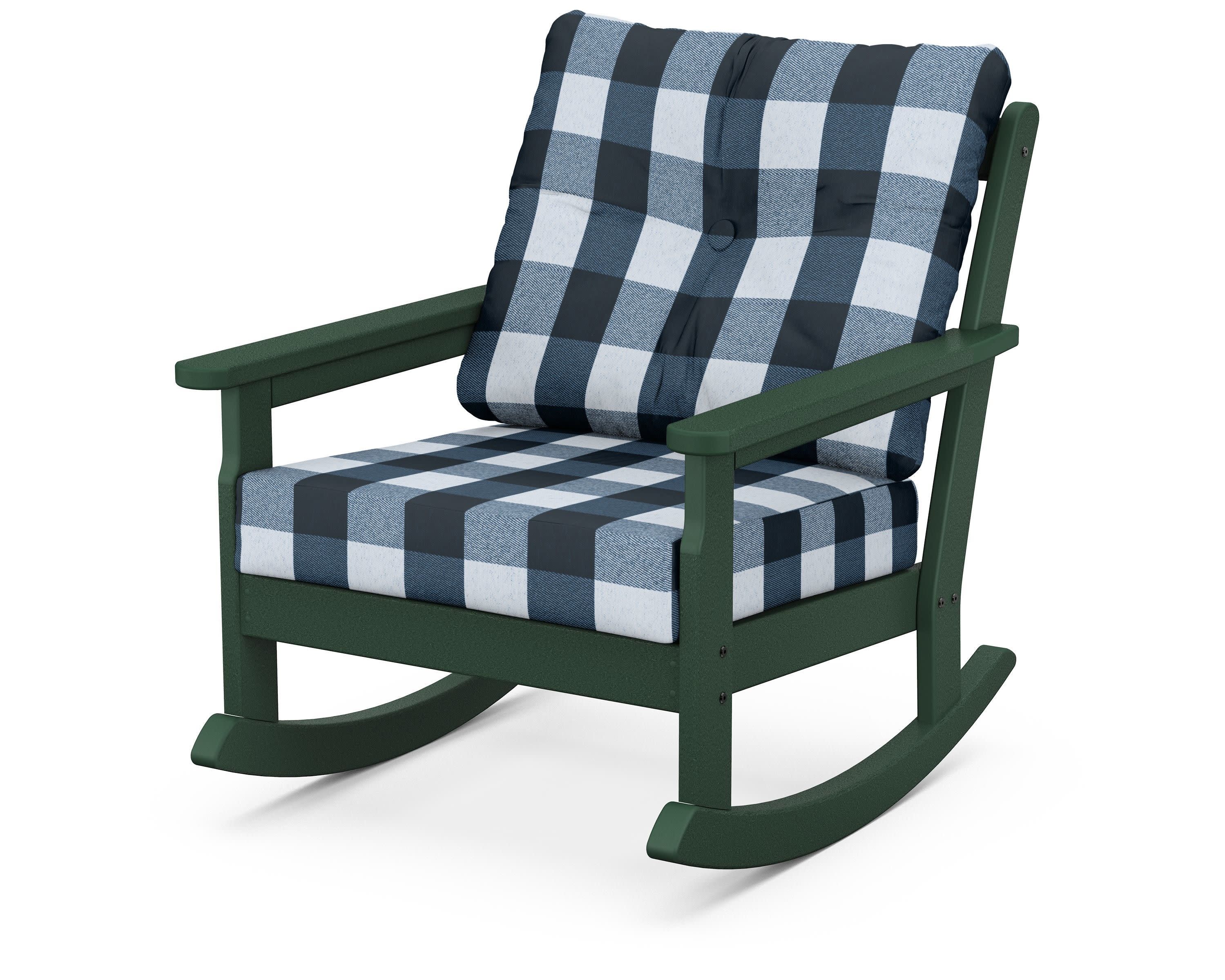Vineyard Deep Seating Rocking Chair in Green / Buffalo Plaid Marine Indigo