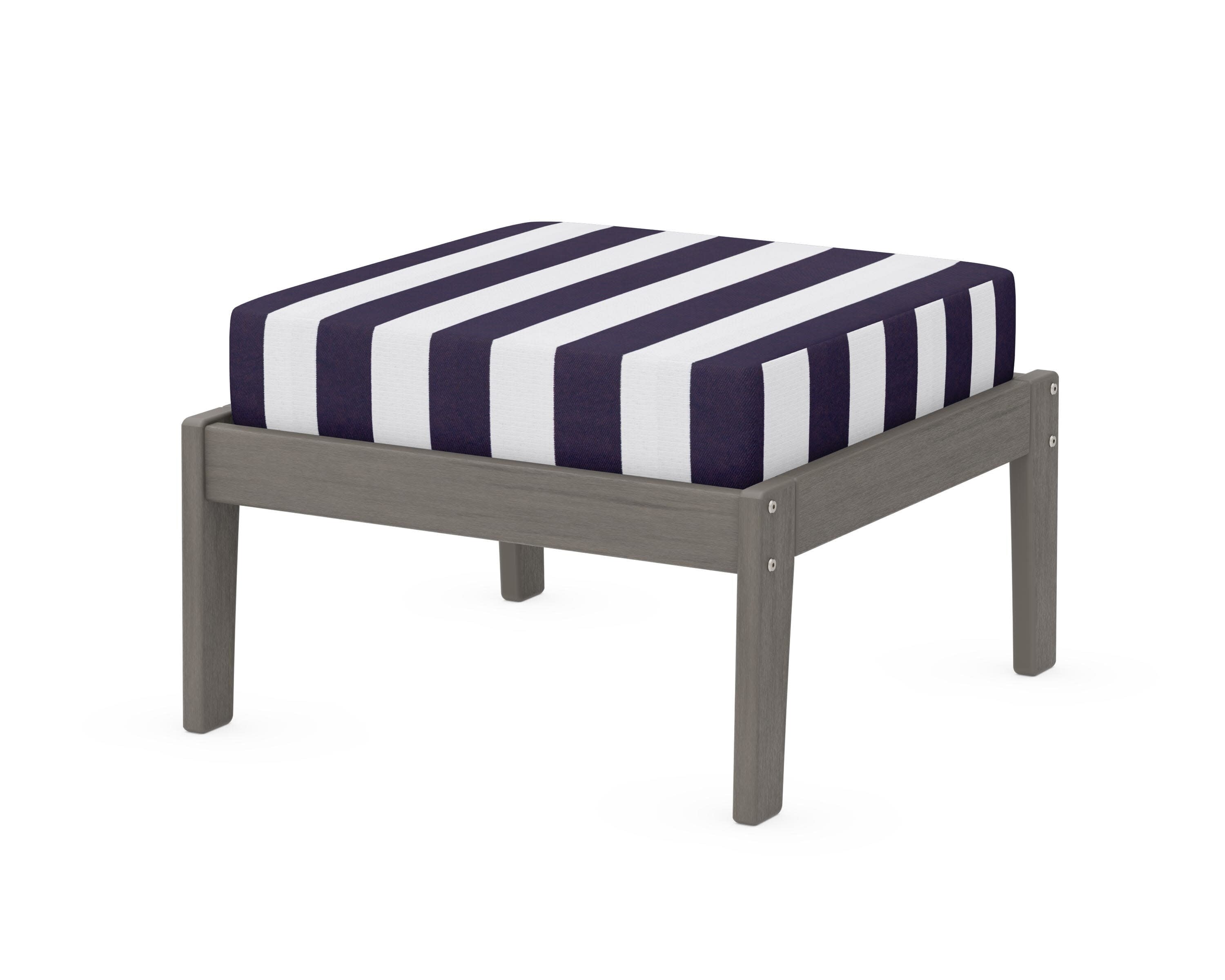 Deep Seating Ottoman in Driftwood / Cabana Stripe Navy