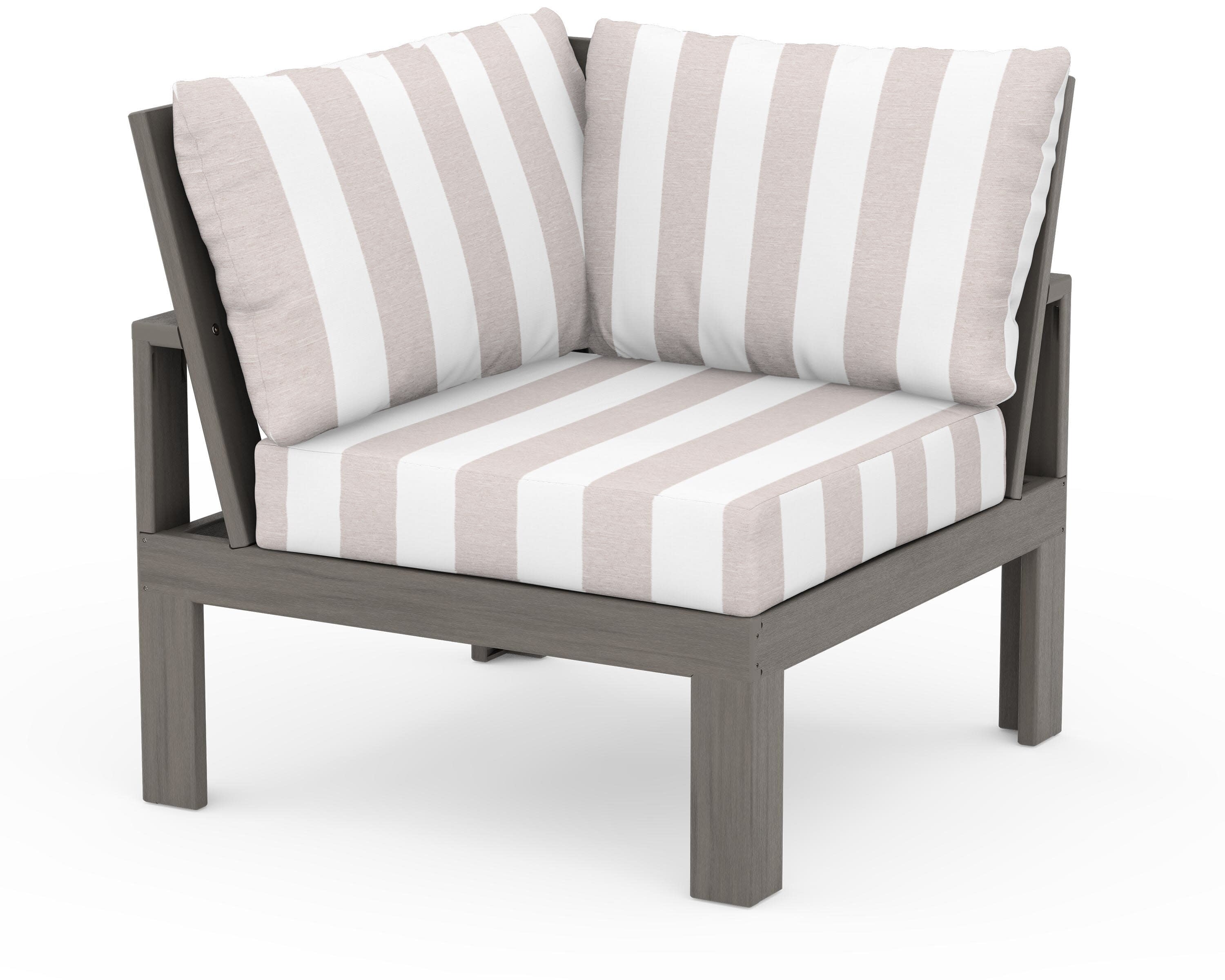 Modular Corner Chair in Driftwood / Cabana Stripe Dune Burlap