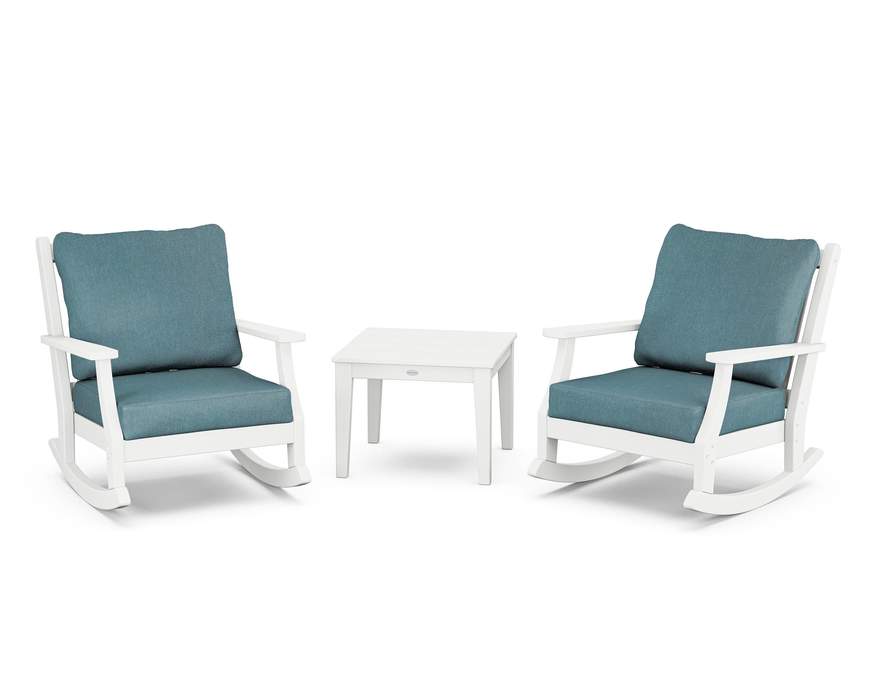Wovendale 3-Piece Deep Seating Rocker Set in White / Ocean Teal