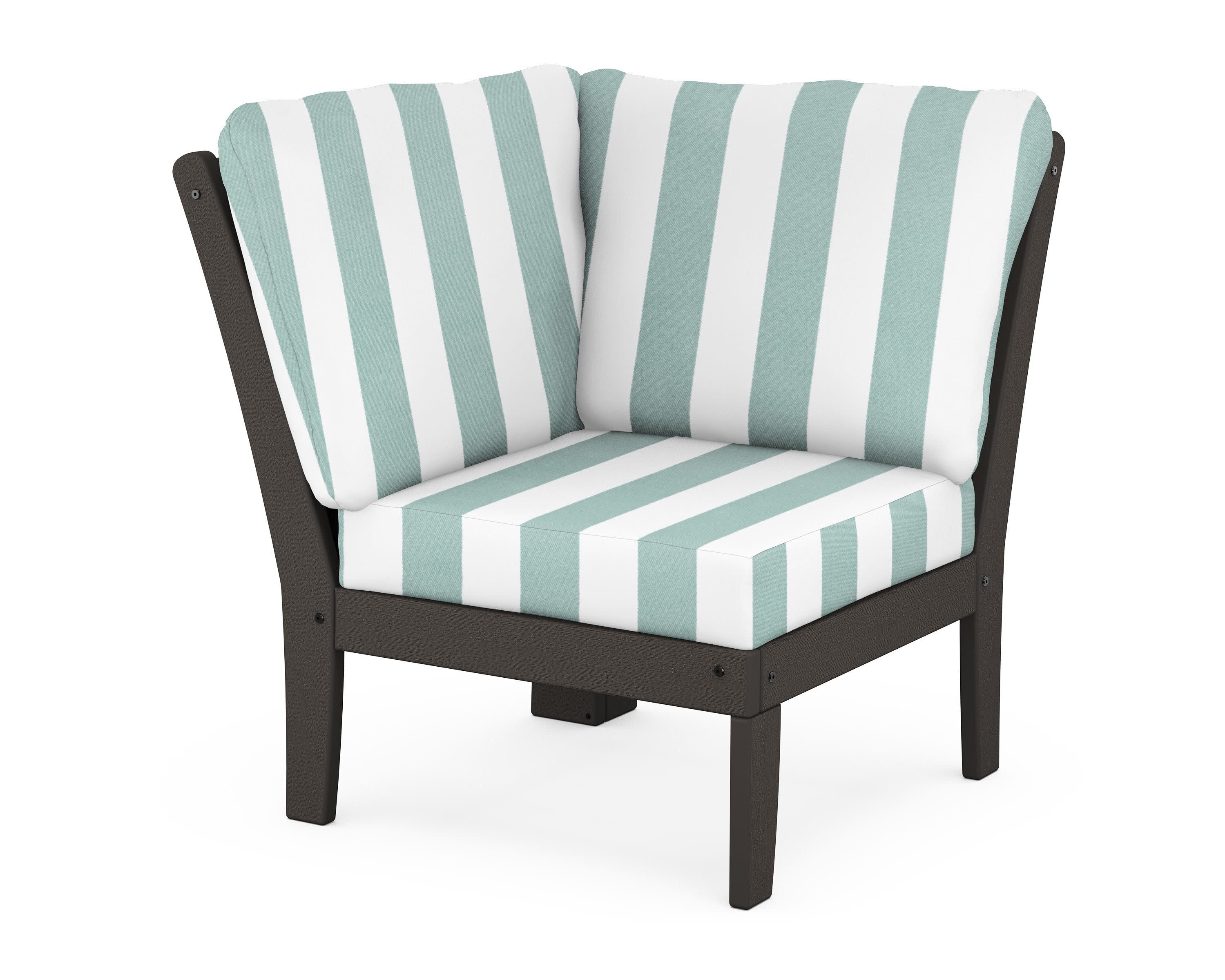 Braxton Modular Corner Chair in Vintage Coffee / Cabana Stripe Glacier Spa