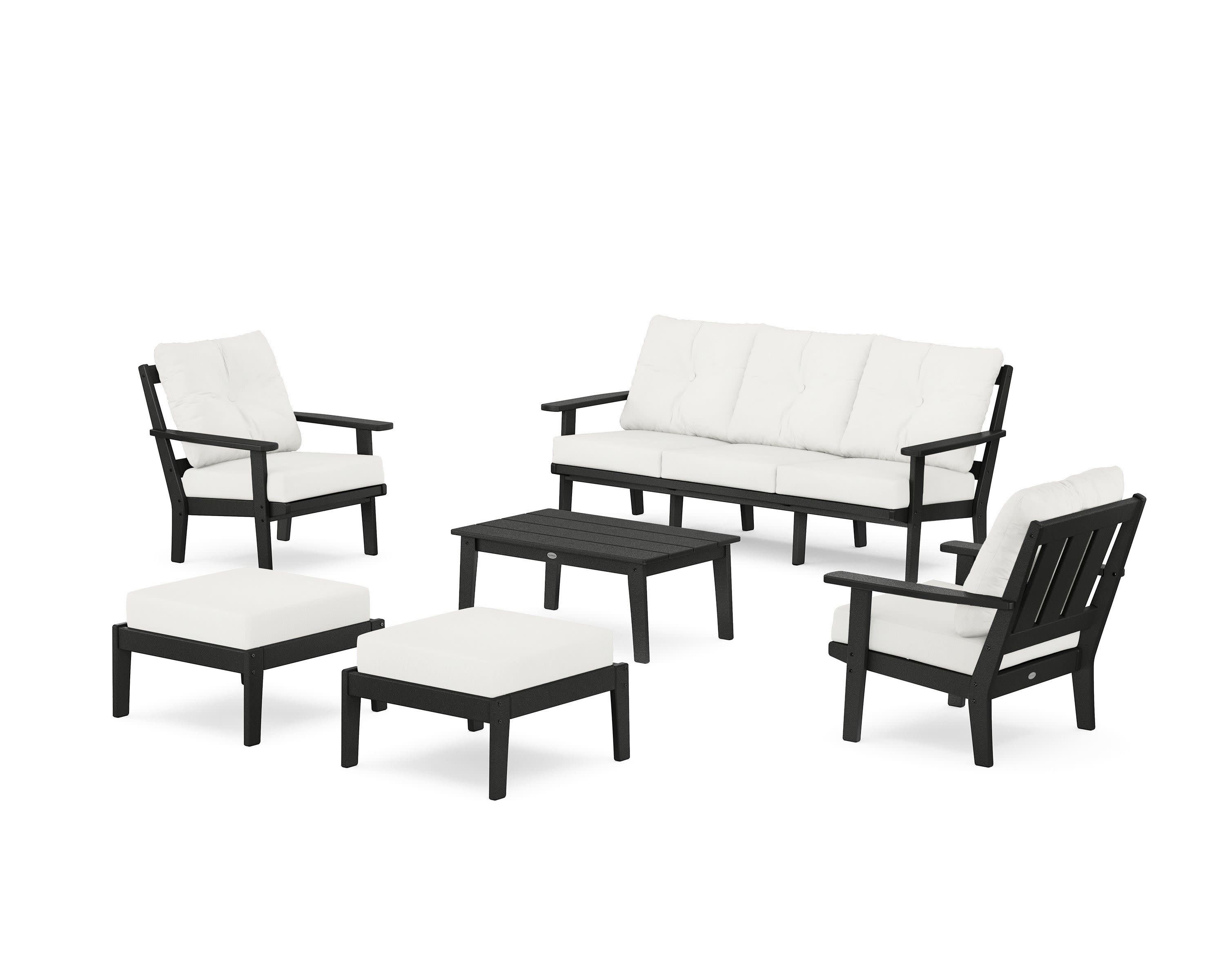 Oxford 6-Piece Lounge Sofa Set in Black / Natural Linen