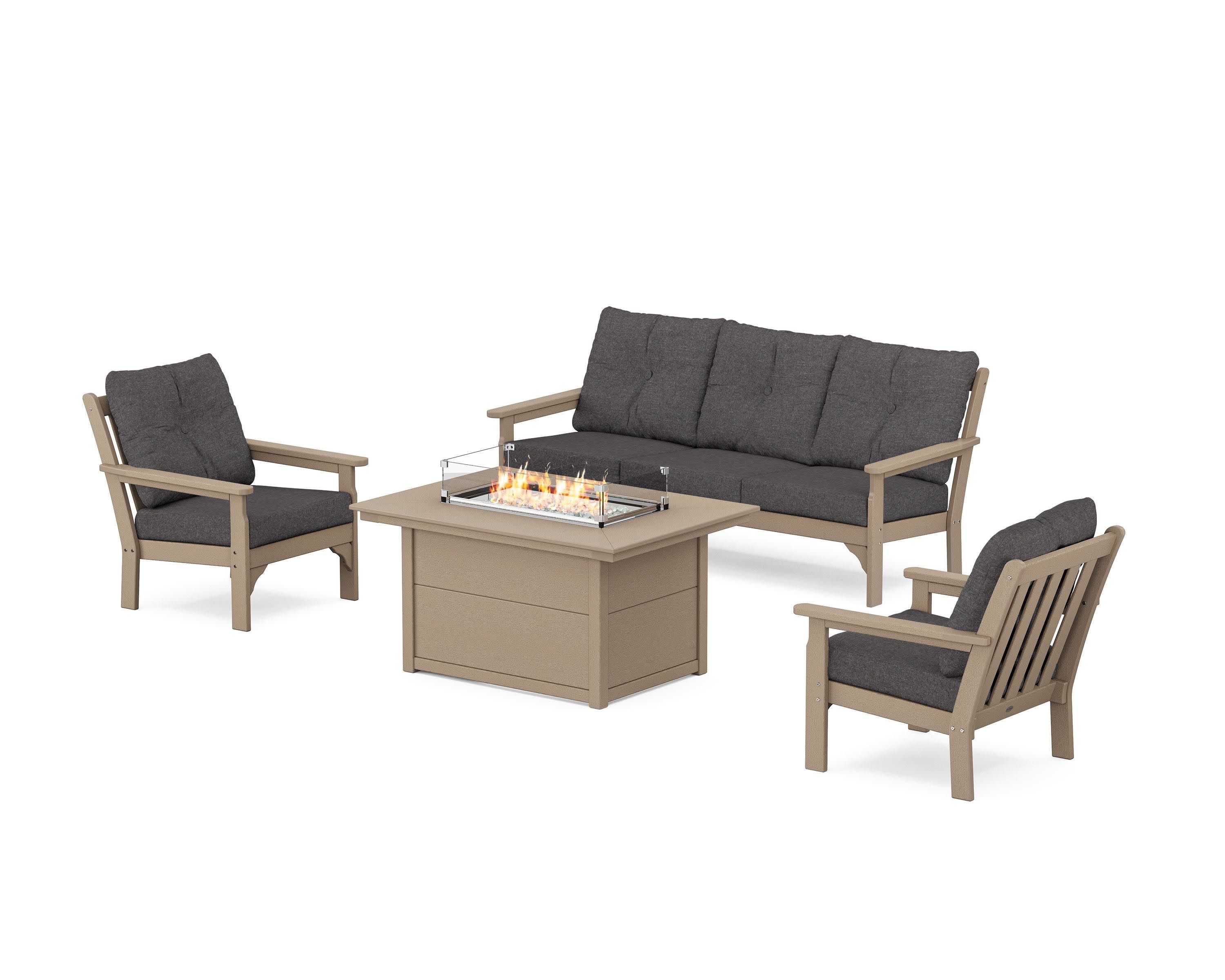 Vineyard Deep Seating Fire Pit Table Set in Vintage Sahara / Ash Charcoal