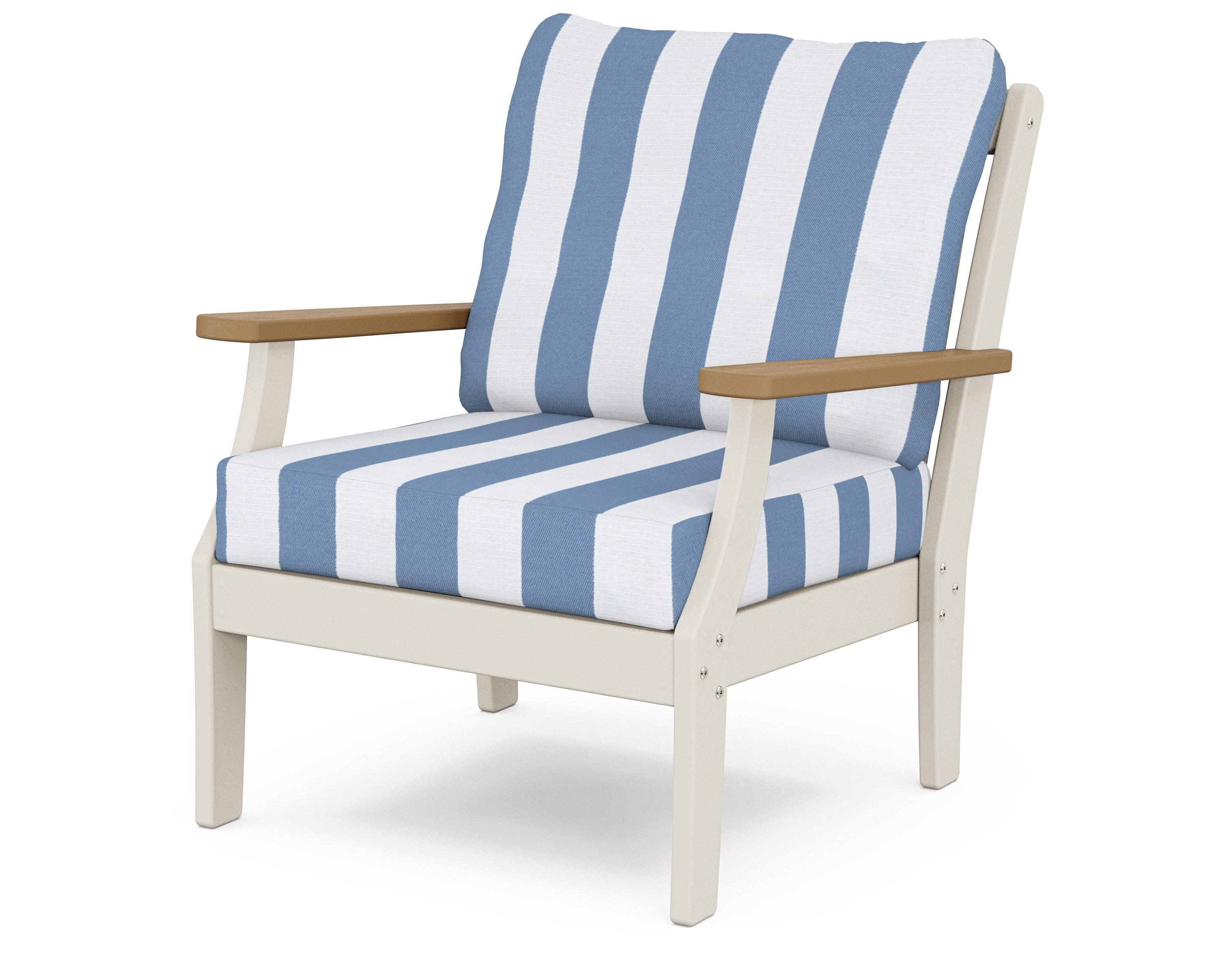 Braxton Deep Seating Chair in Sand / Natural / Cabana Stripe Sky Blue