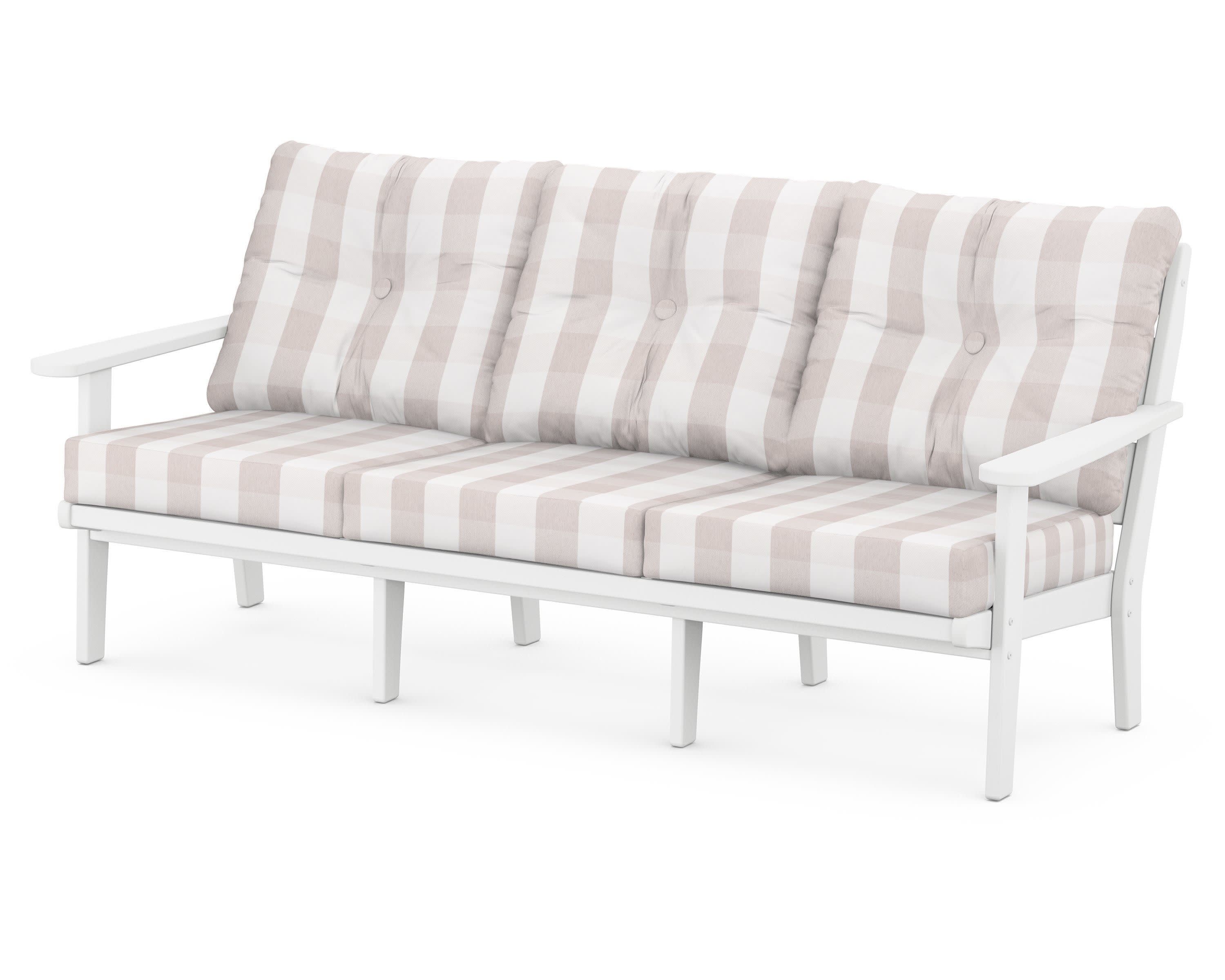 Lakeside Deep Seating Sofa in White / Buffalo Plaid Dune Burlap