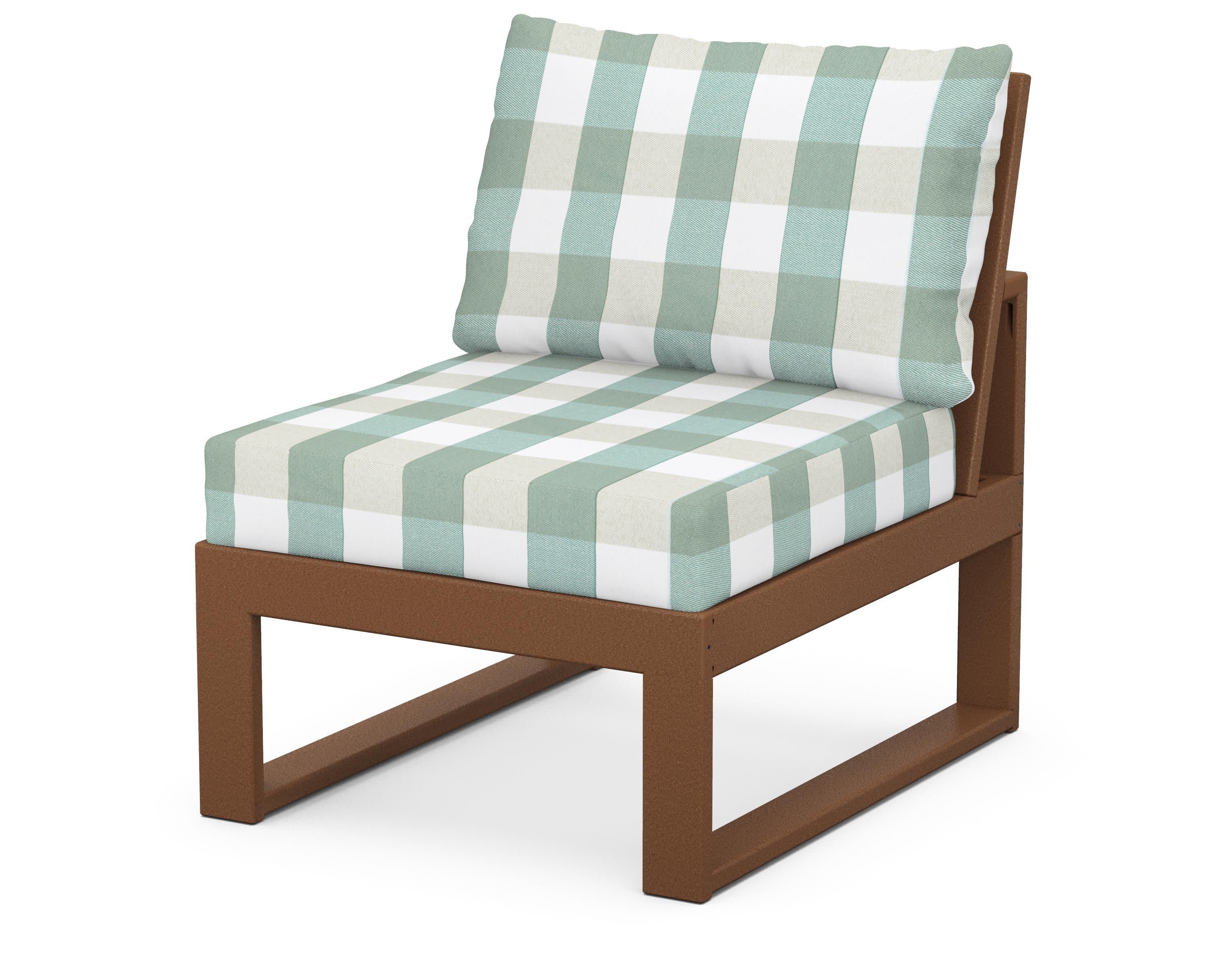 Modular Armless Chair in Teak / Buffalo Plaid Glacier Spa