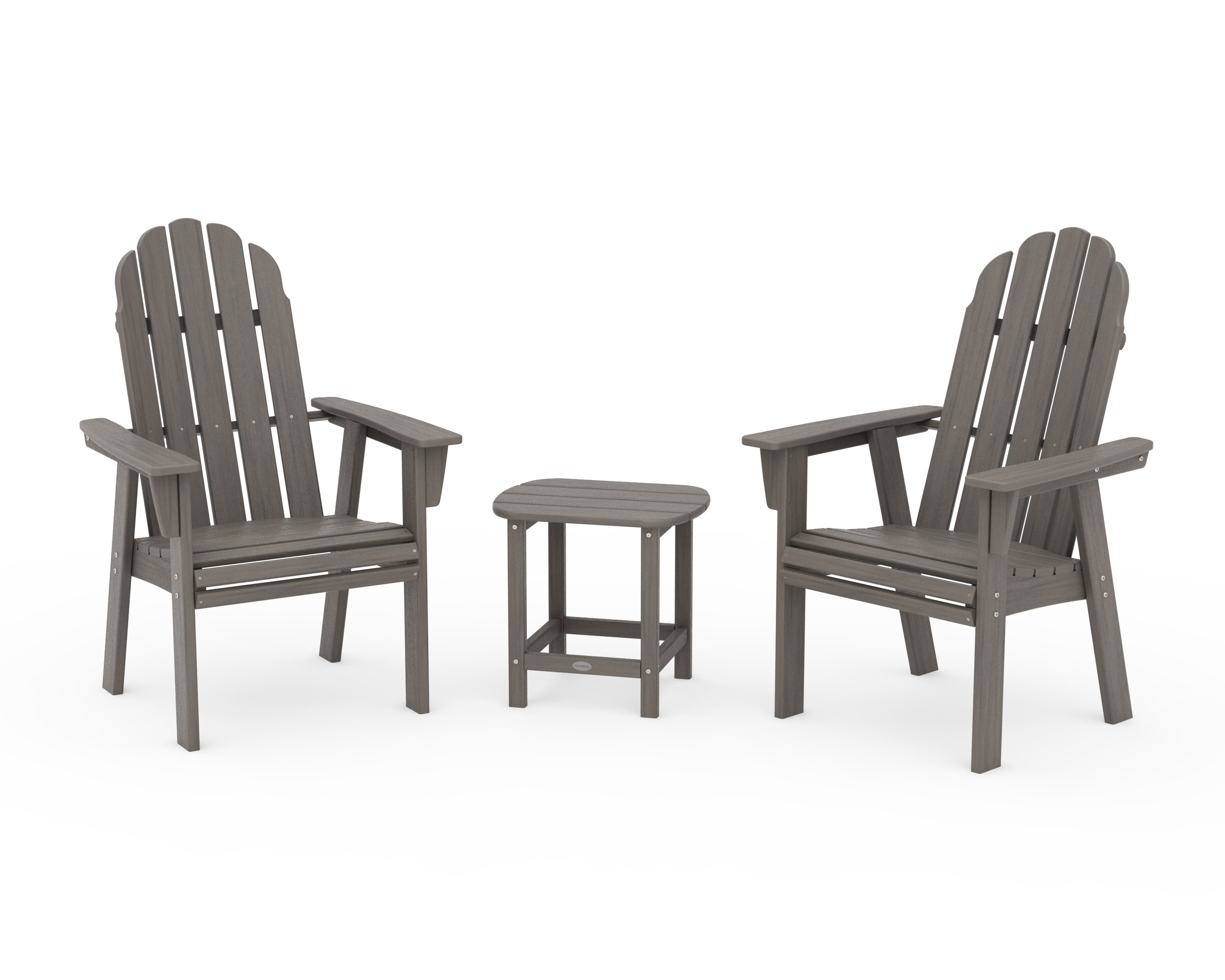 Vineyard 3-Piece Curveback Upright Adirondack Chair Set in Driftwood