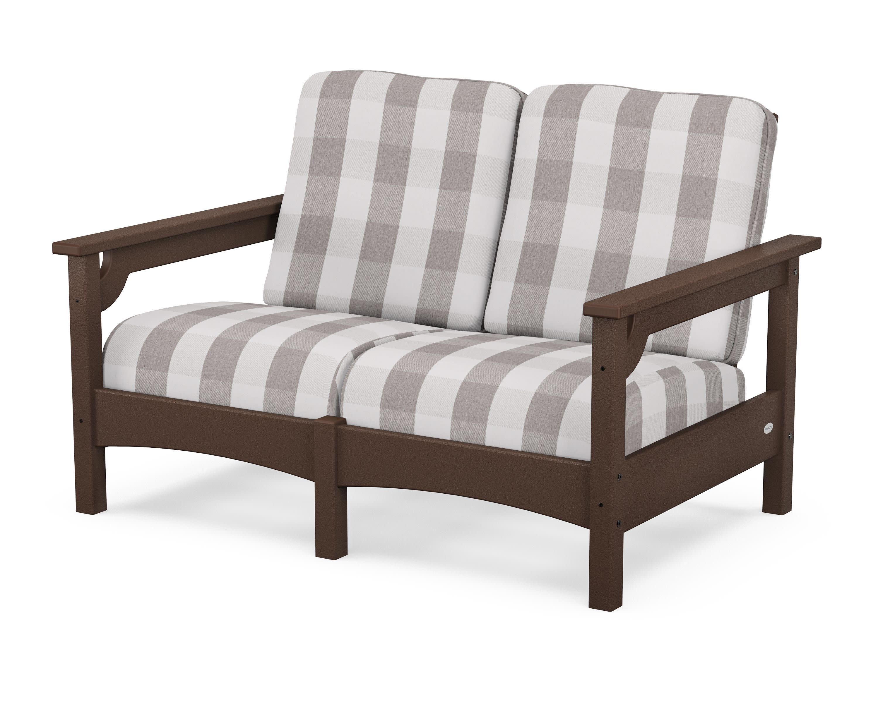 Club Loveseat in Mahogany / Buffalo Plaid Grey Mist