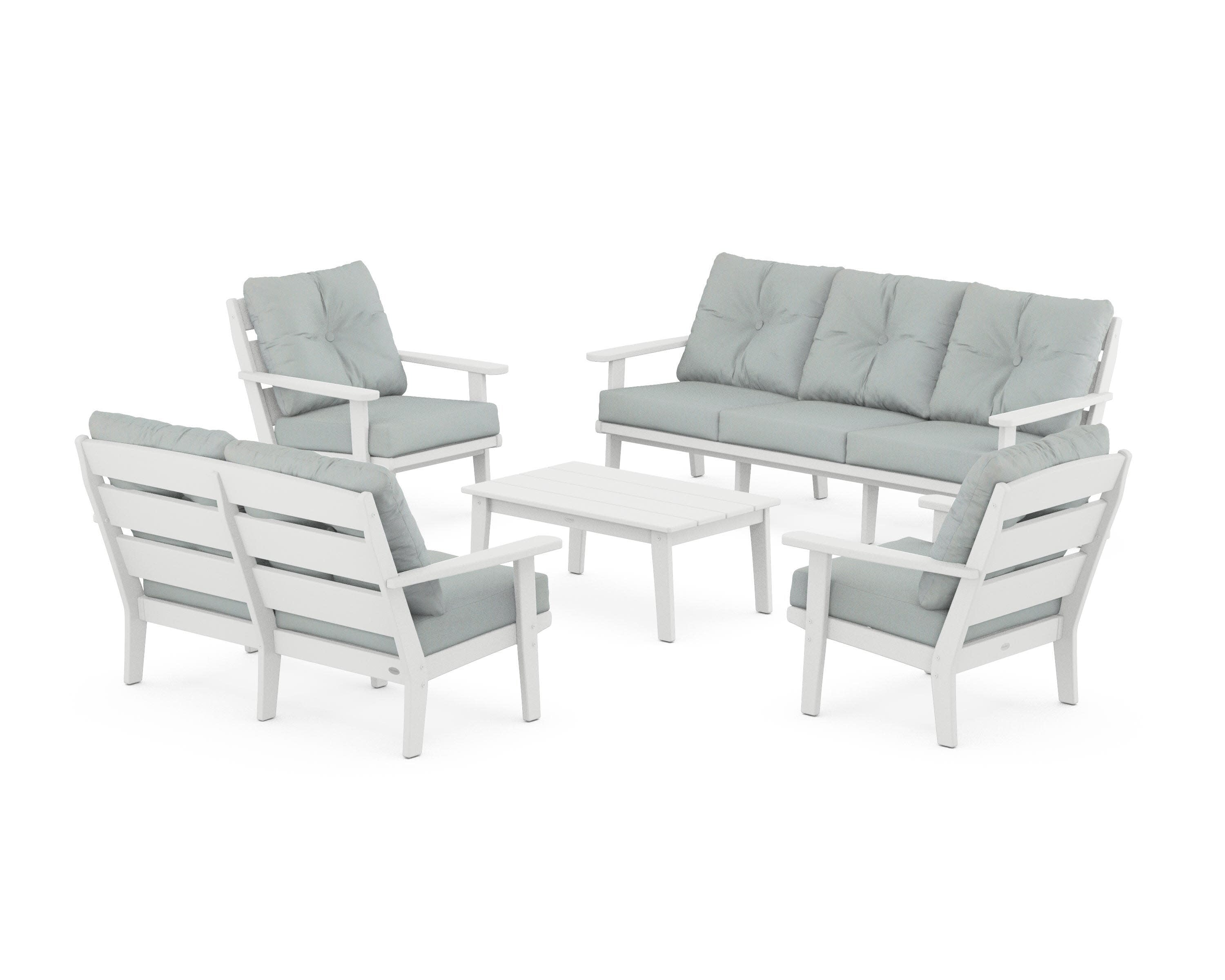 Lakeside 5-Piece Lounge Sofa Set in White / Spa