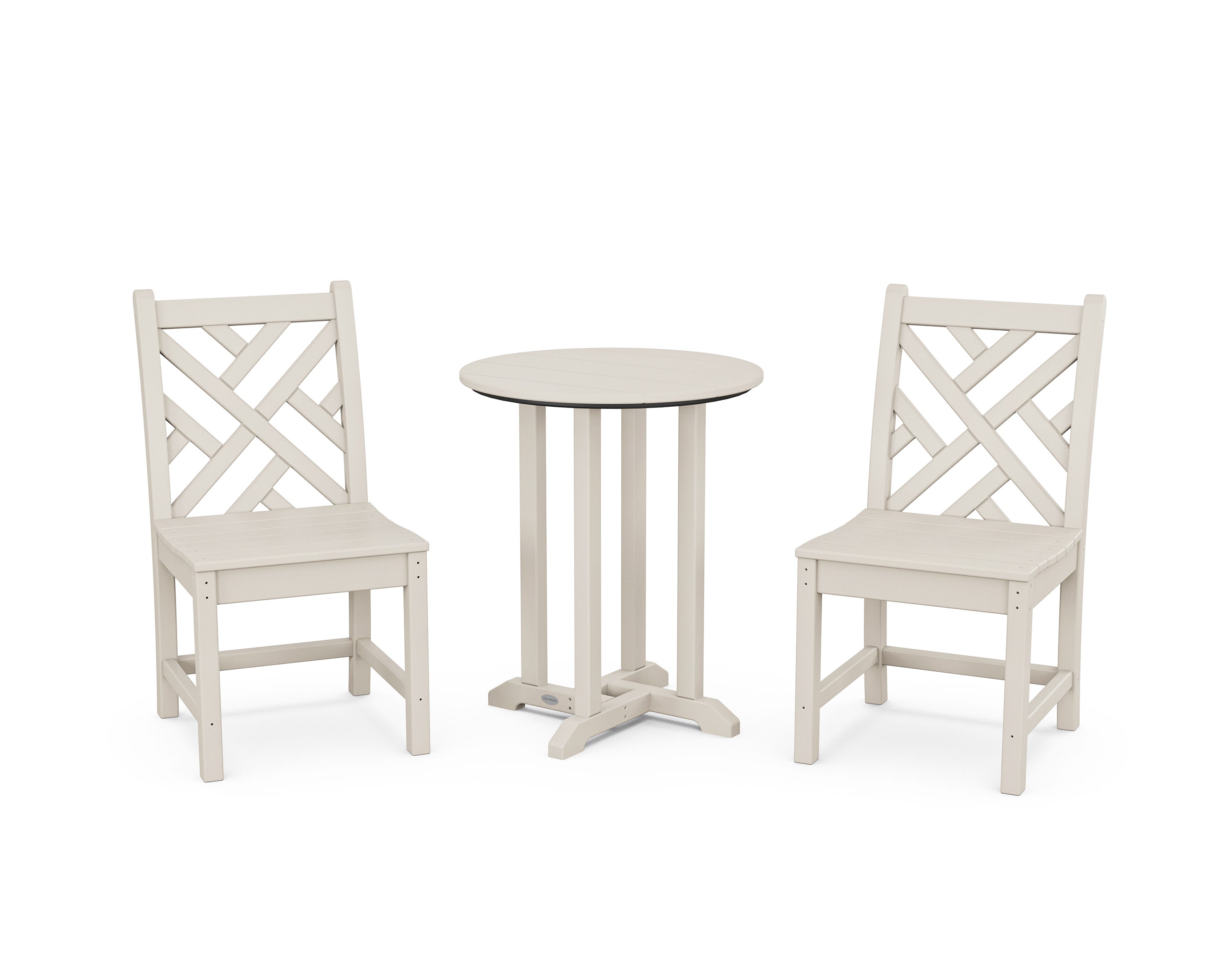 Chippendale Side Chair 3-Piece Round Bistro Dining Set in Sand