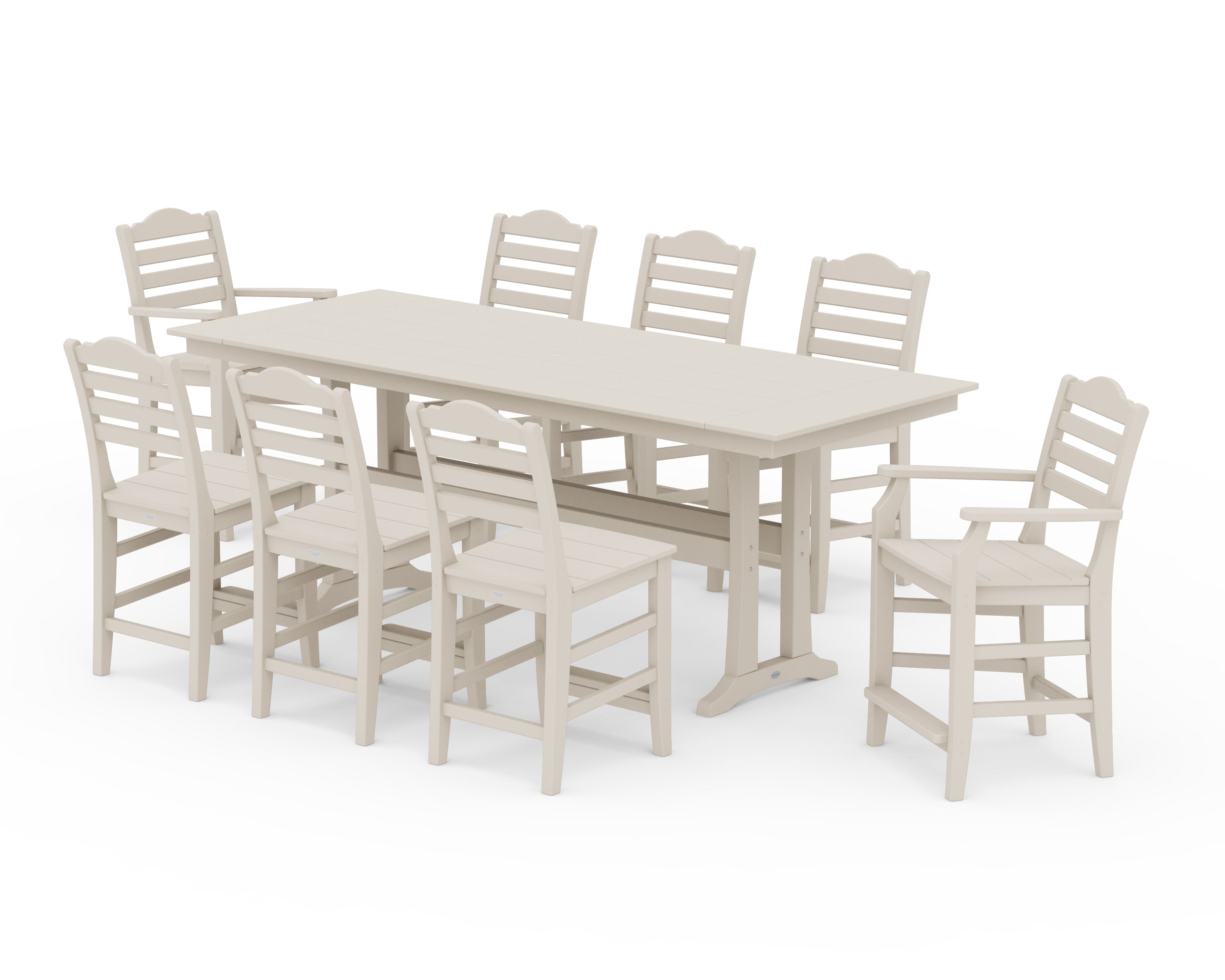 Savannah 9-Piece Farmhouse Counter Set with Trestle Legs in Sand