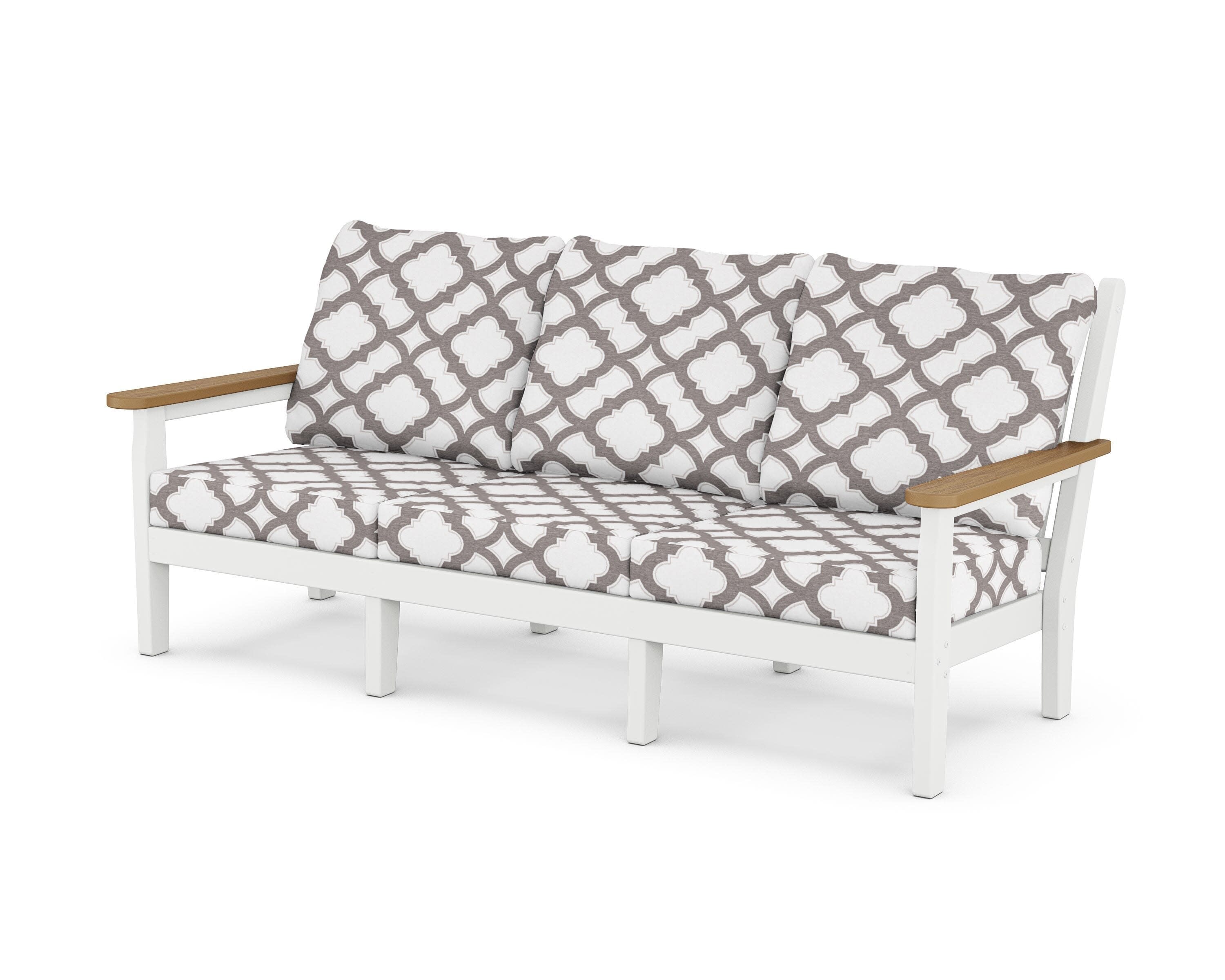 Chippendale Deep Seating Sofa in White / Natural / Trellis Grey Mist