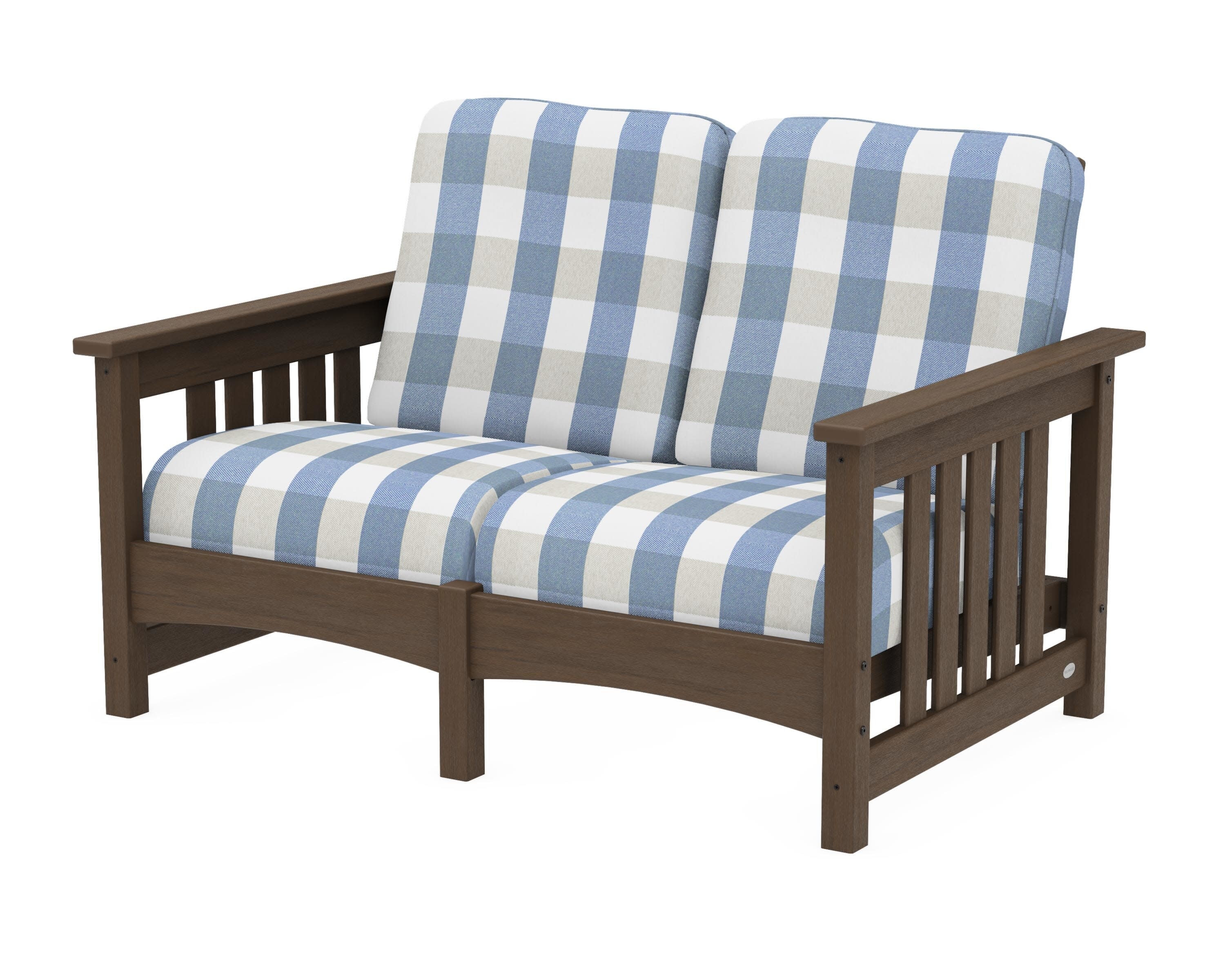Club Mission Loveseat in Kona / Buffalo Plaid Sky Blue