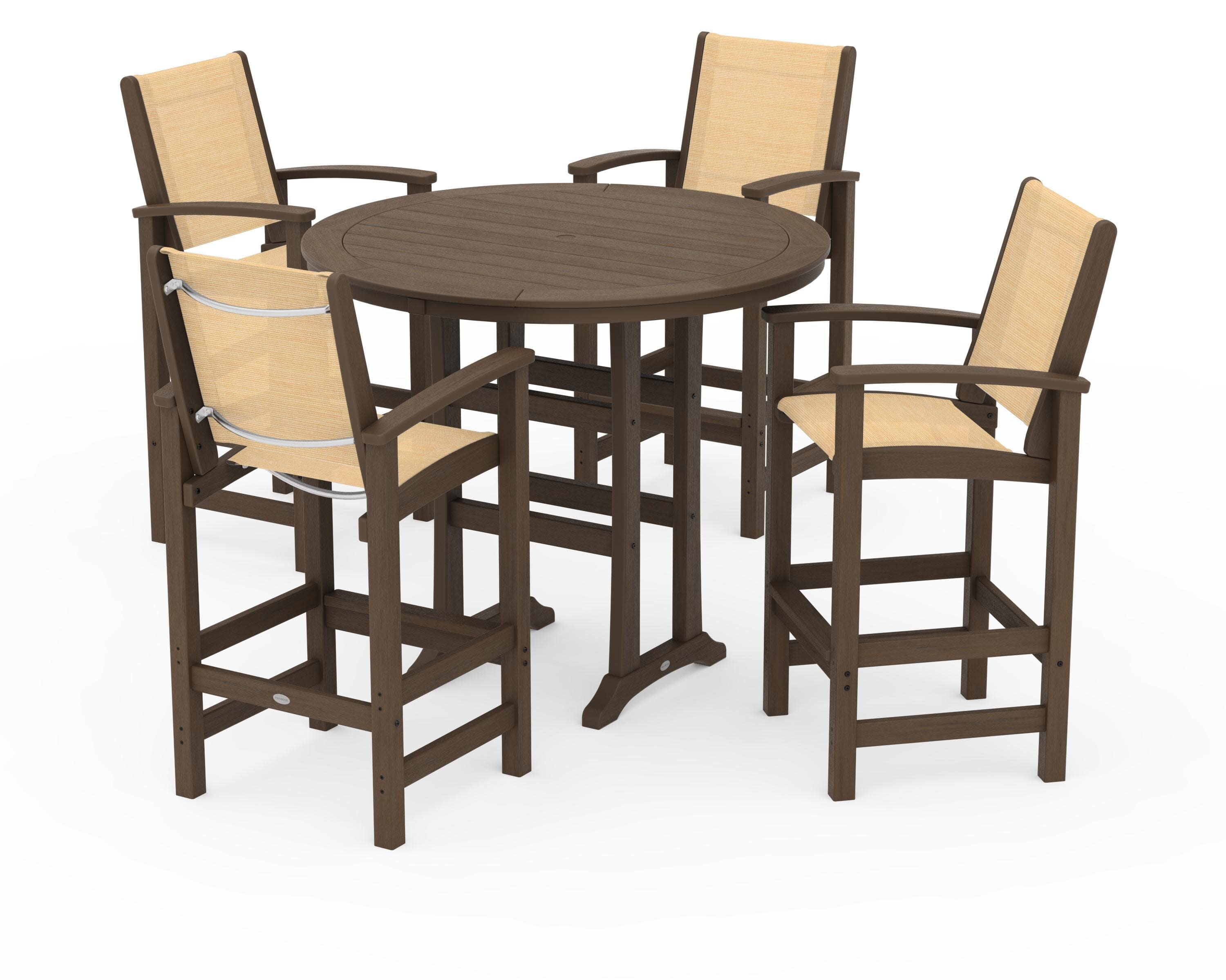 Coastal 5-Piece Nautical Trestle Bar Set in Kona / Dupioni Apricot Sling