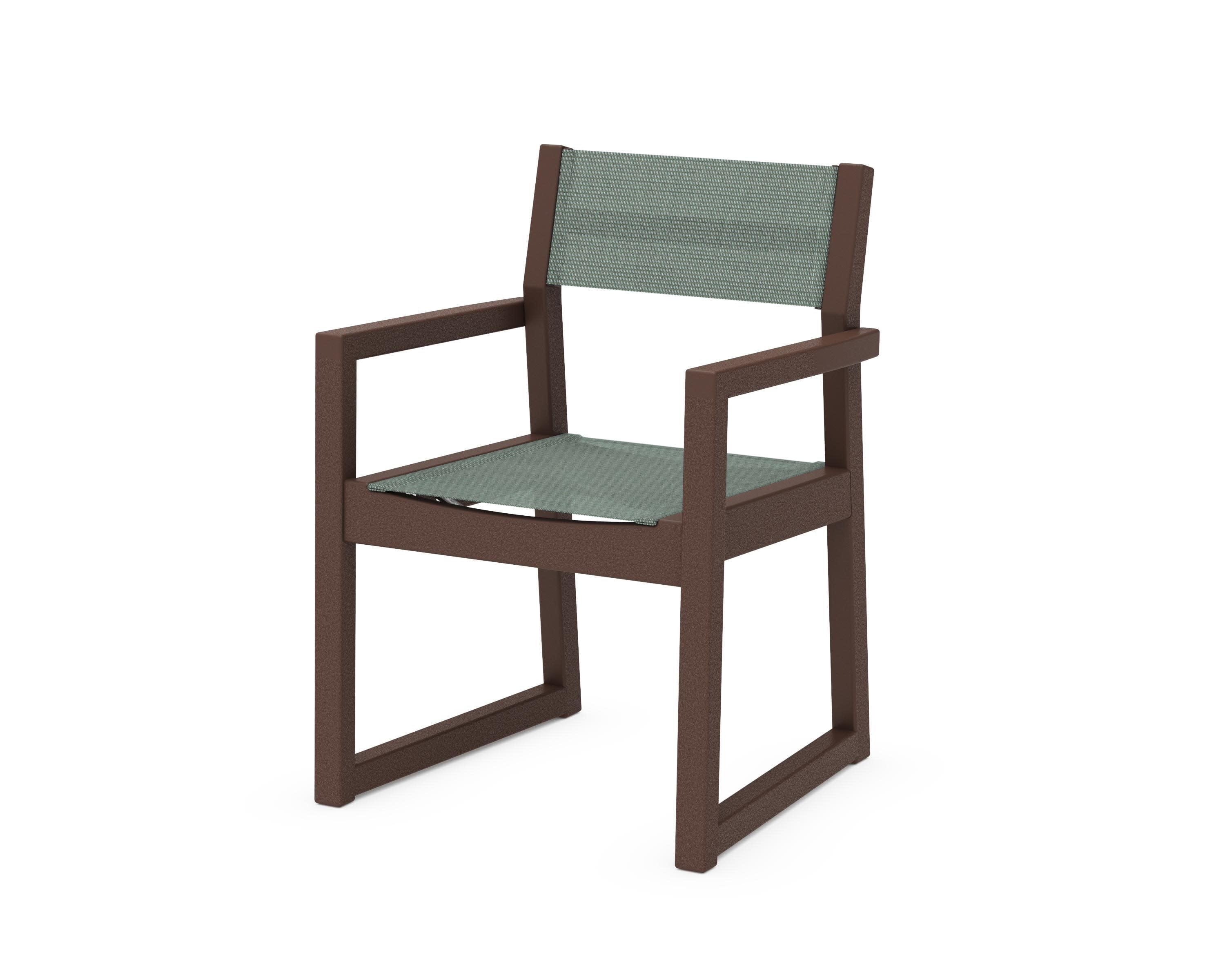 EDGE Sling Dining Arm Chair in Mahogany / Dupioni Sea Mist Sling