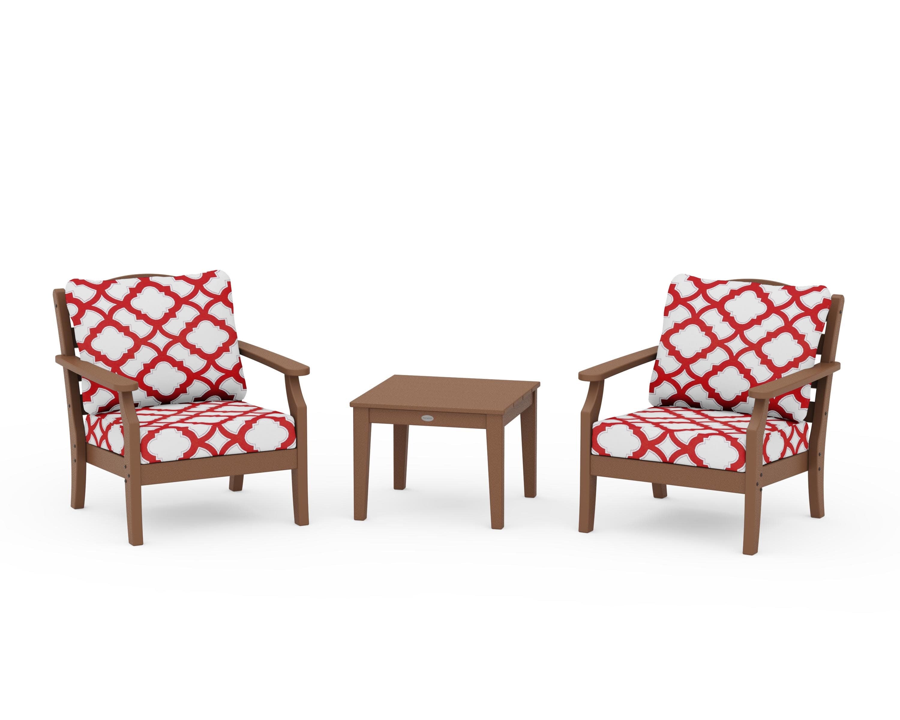 Savannah 3-Piece Deep Seating Set in Teak / Trellis Crimson
