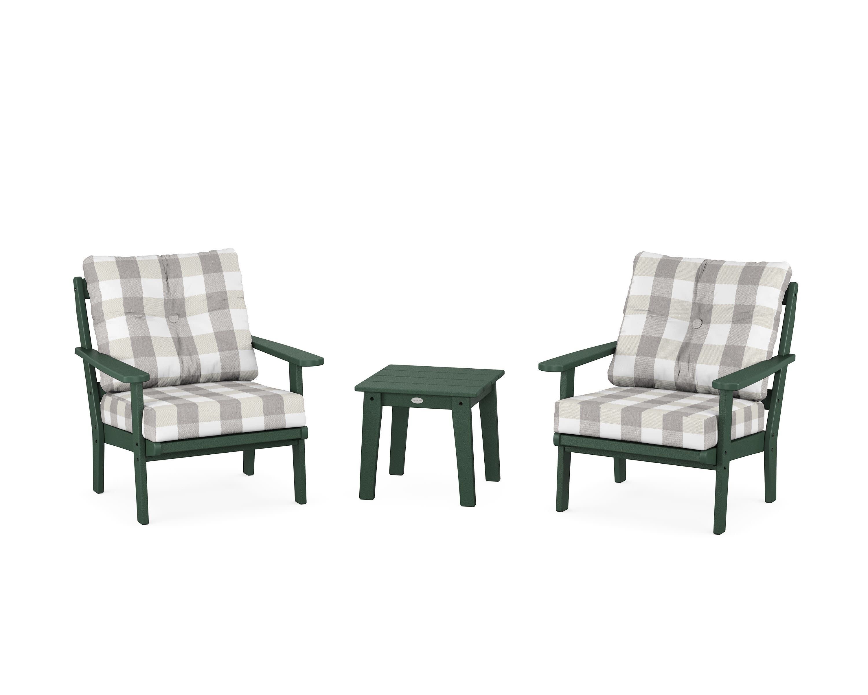 Mission 3-Piece Deep Seating Set in Green / Buffalo Plaid Grey Mist