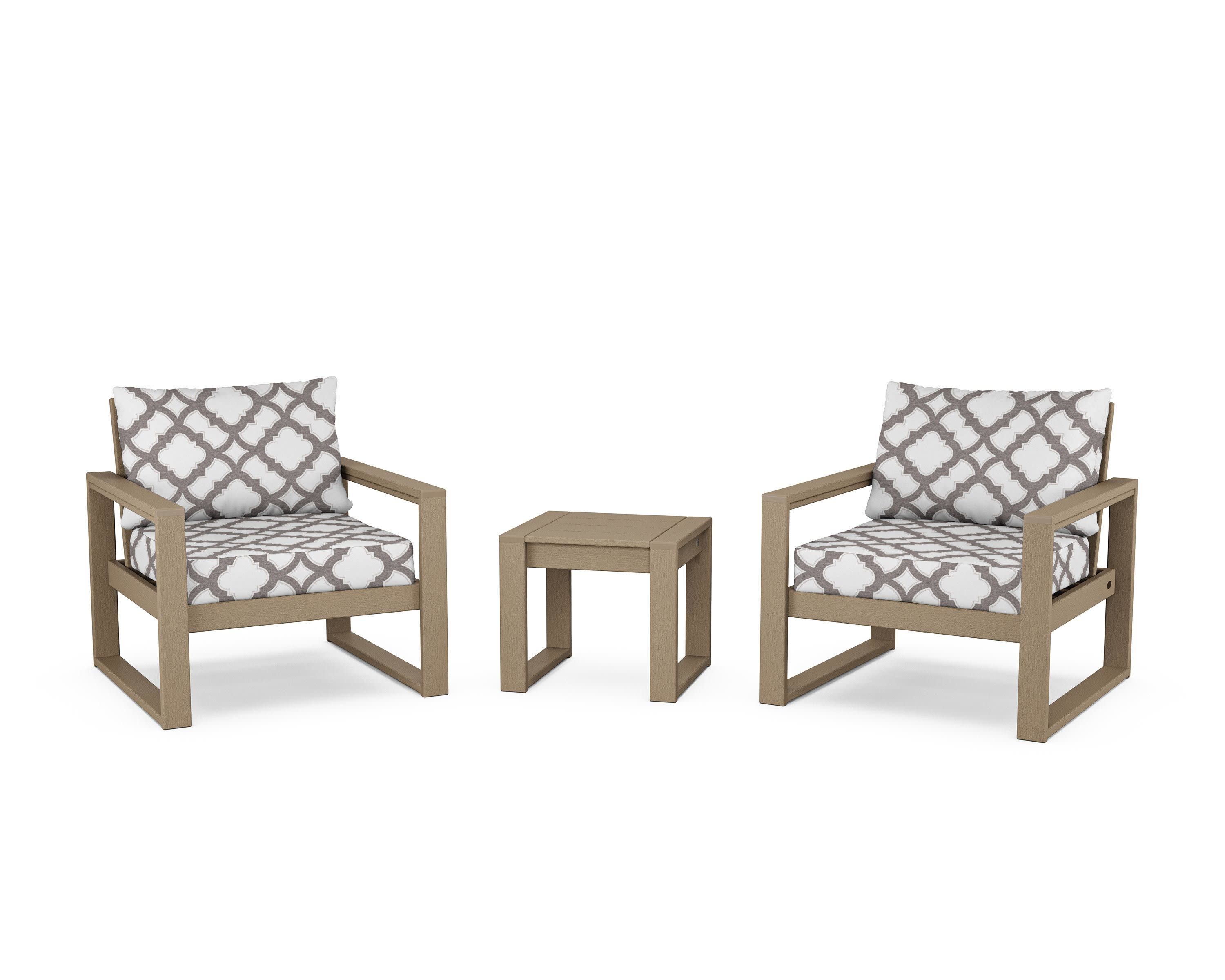 EDGE Sectional 3-Piece Deep Seating Set in Vintage Sahara / Trellis Grey Mist