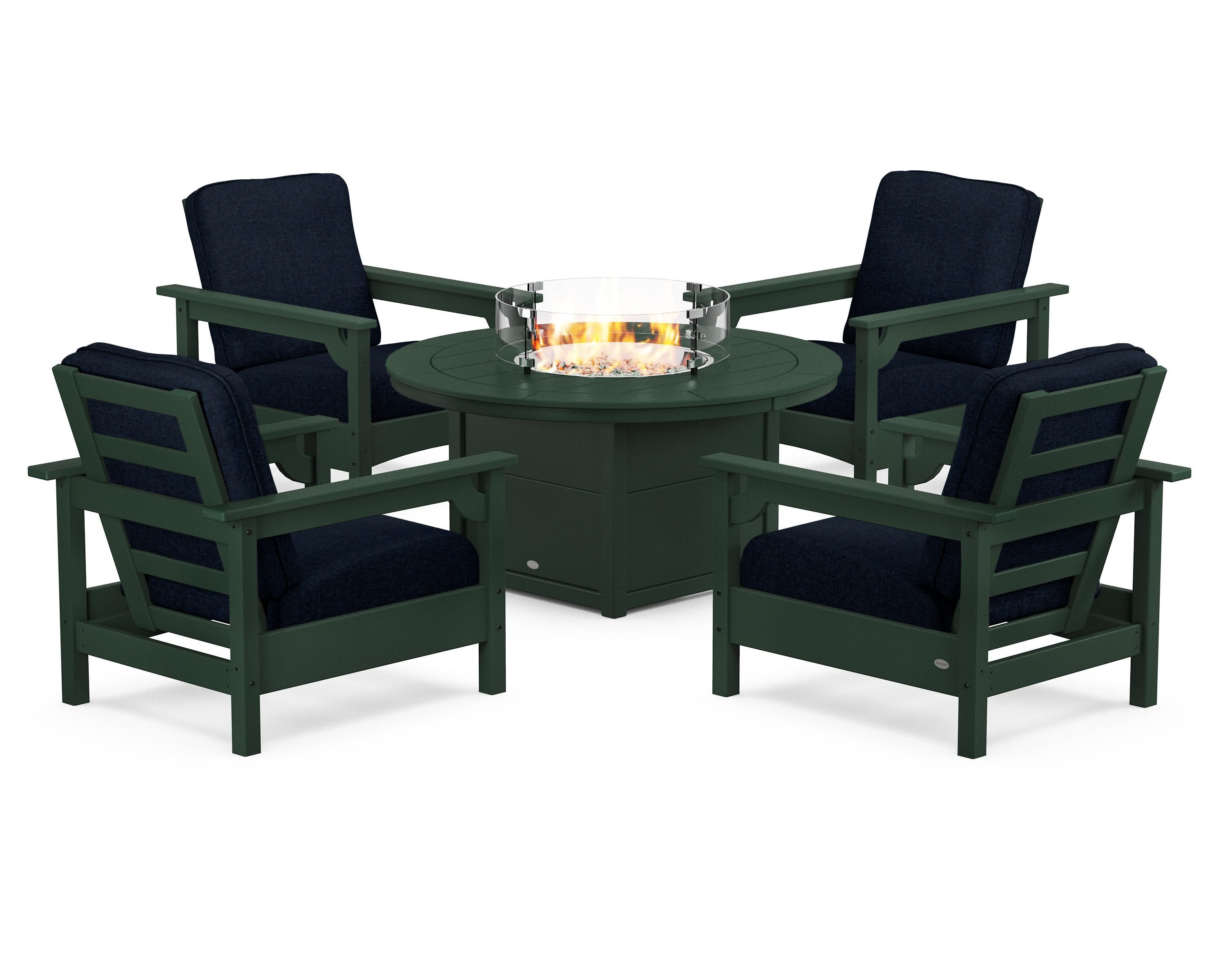 Club 5-Piece Conversation Set with Fire Pit Table in Green / Marine Indigo