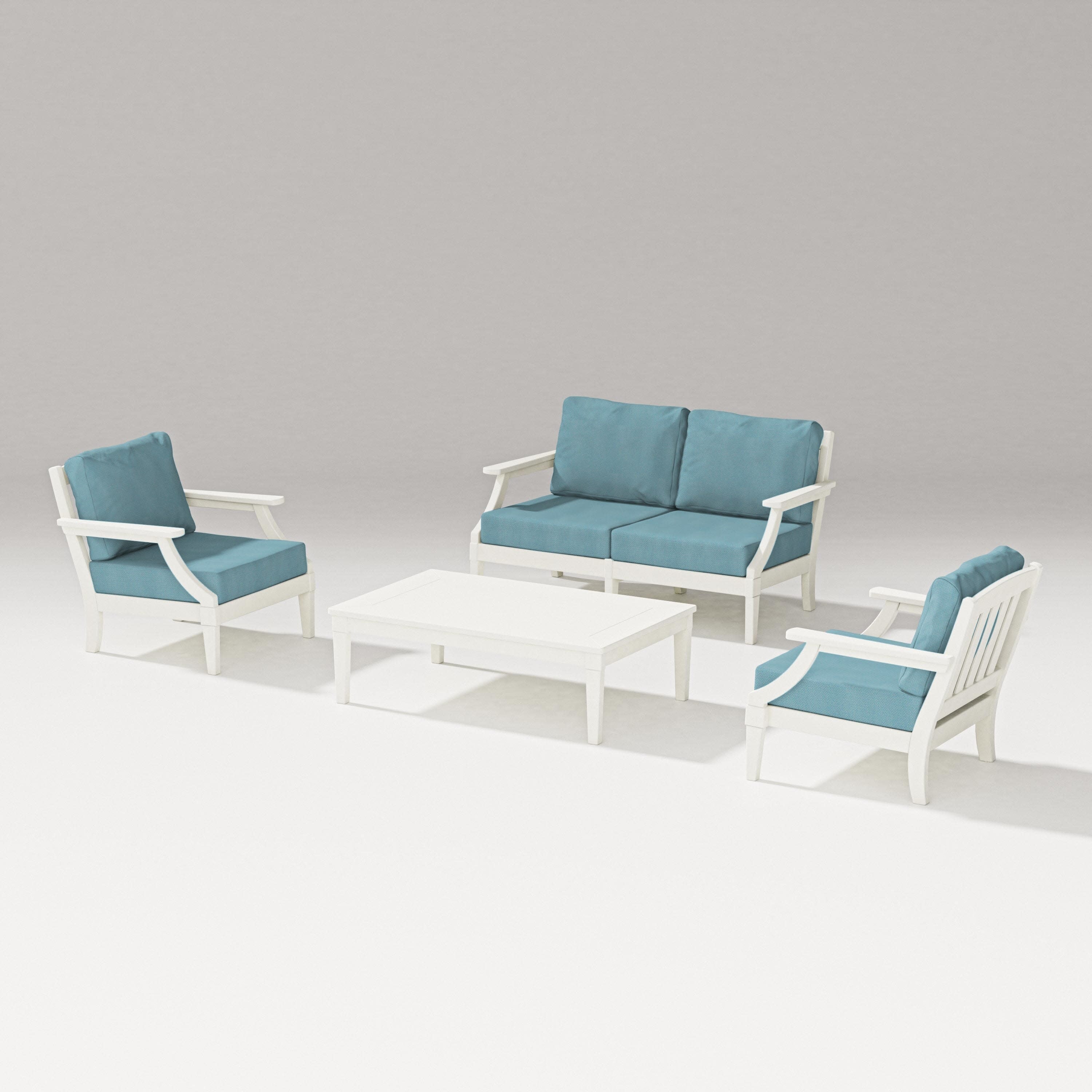 Estate Lounge 4-Piece Loveseat Set in Vintage White / Lattice Sky Blue