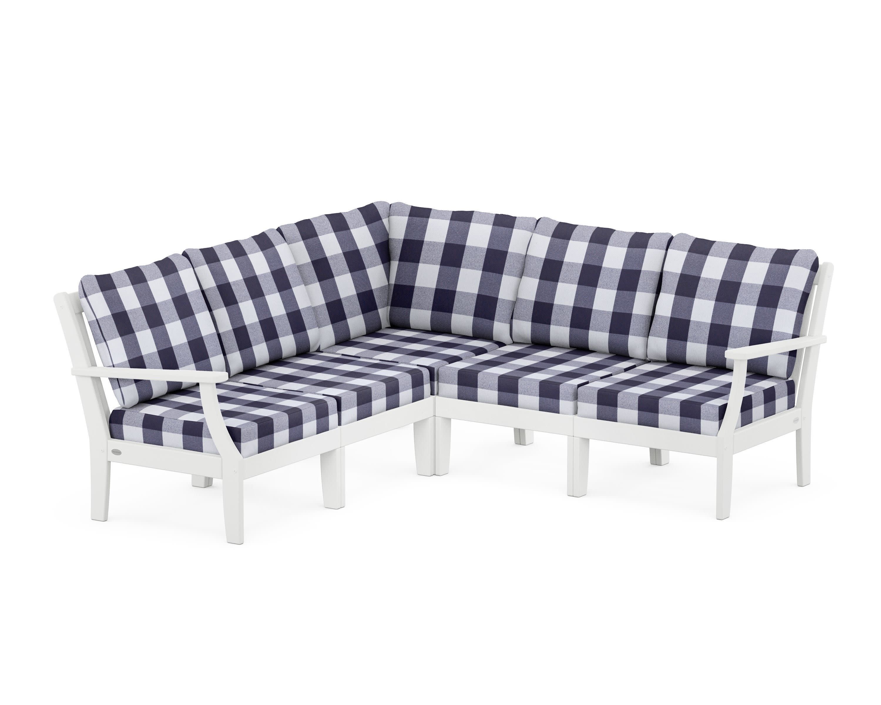 Braxton Modular 5-Piece Deep Seating Set in White / Buffalo Plaid Navy