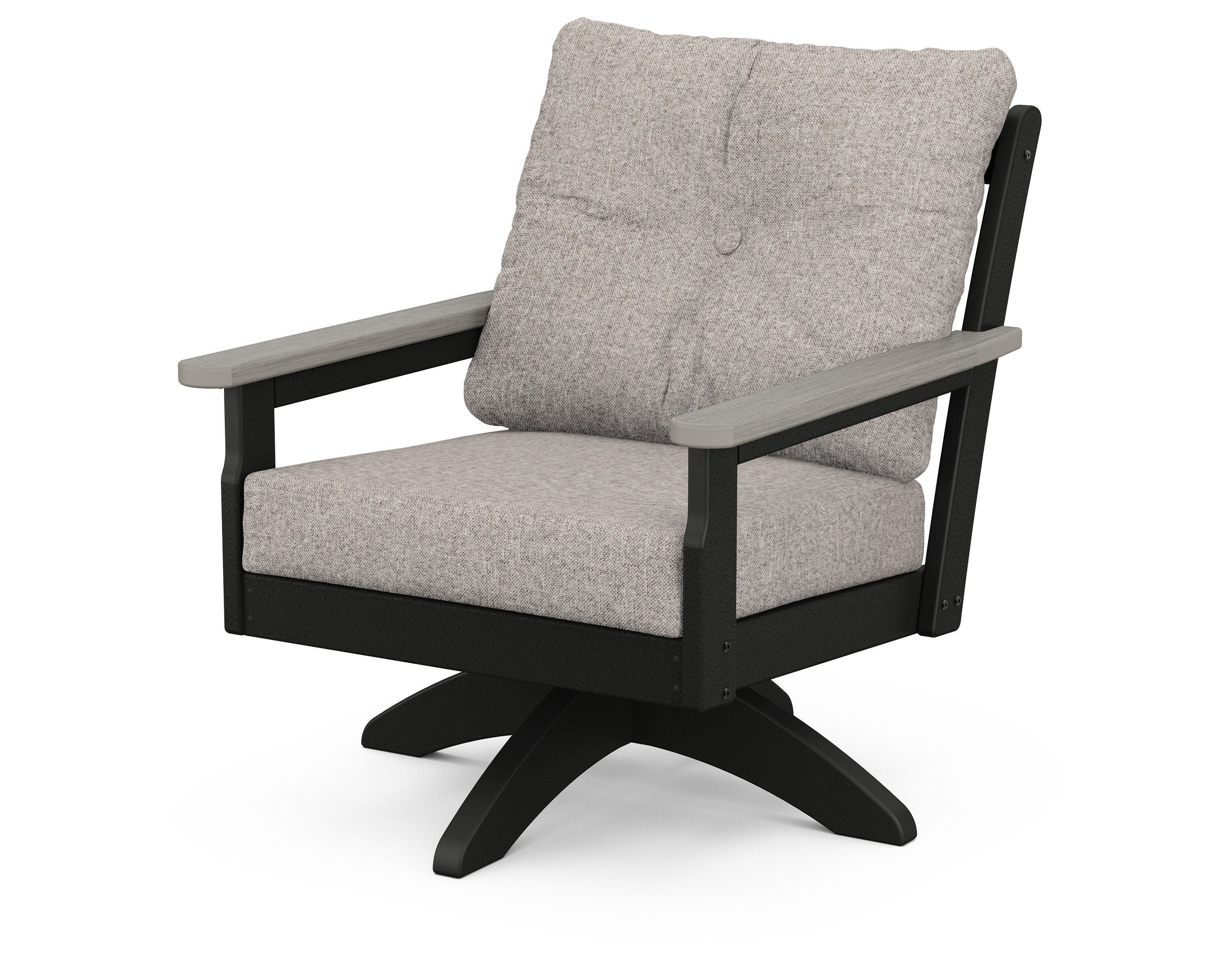 Vineyard Deep Seating Swivel Chair in Black / Driftwood / Weathered Tweed