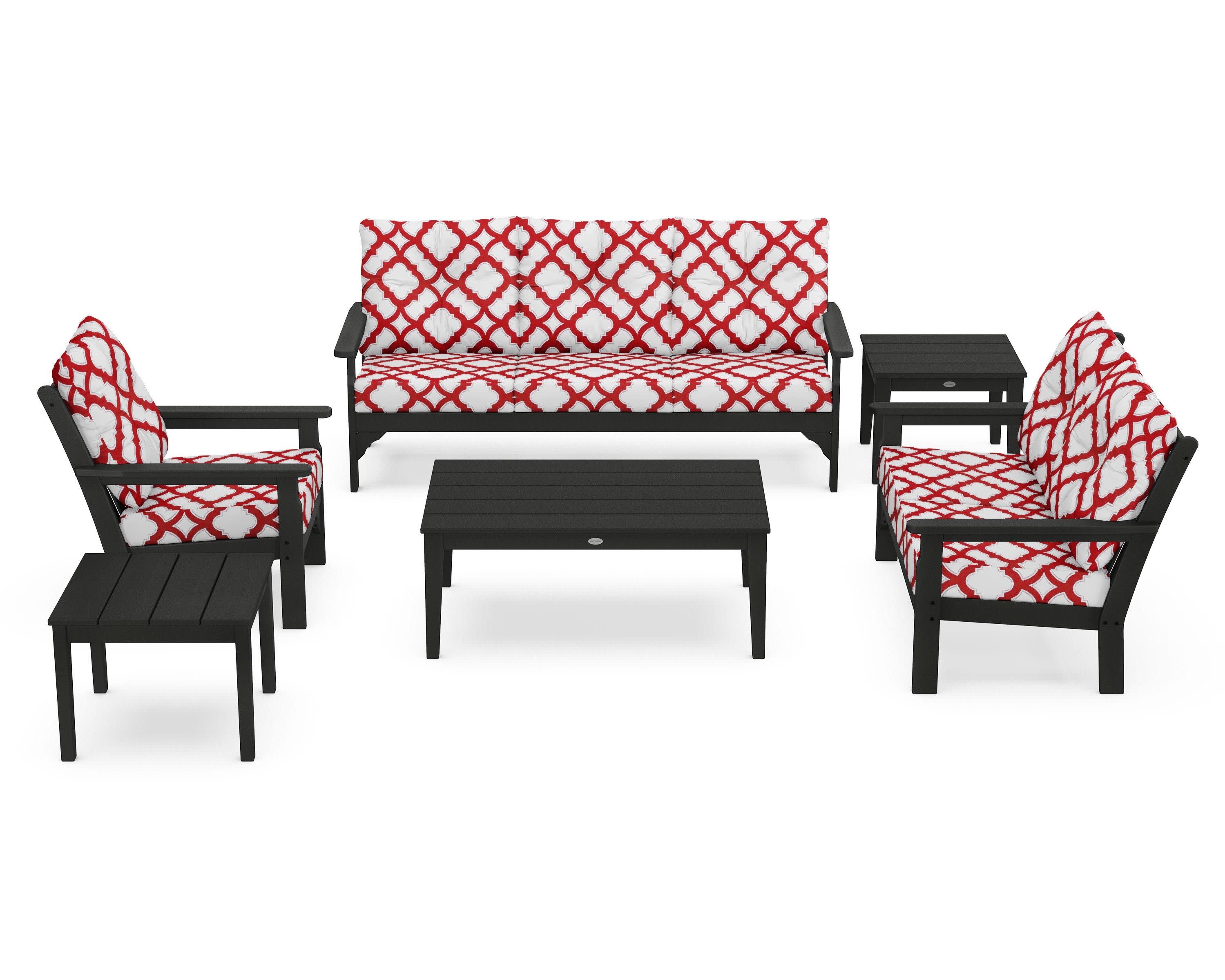 Vineyard 6-Piece Deep Seating Set in Black / Trellis Crimson
