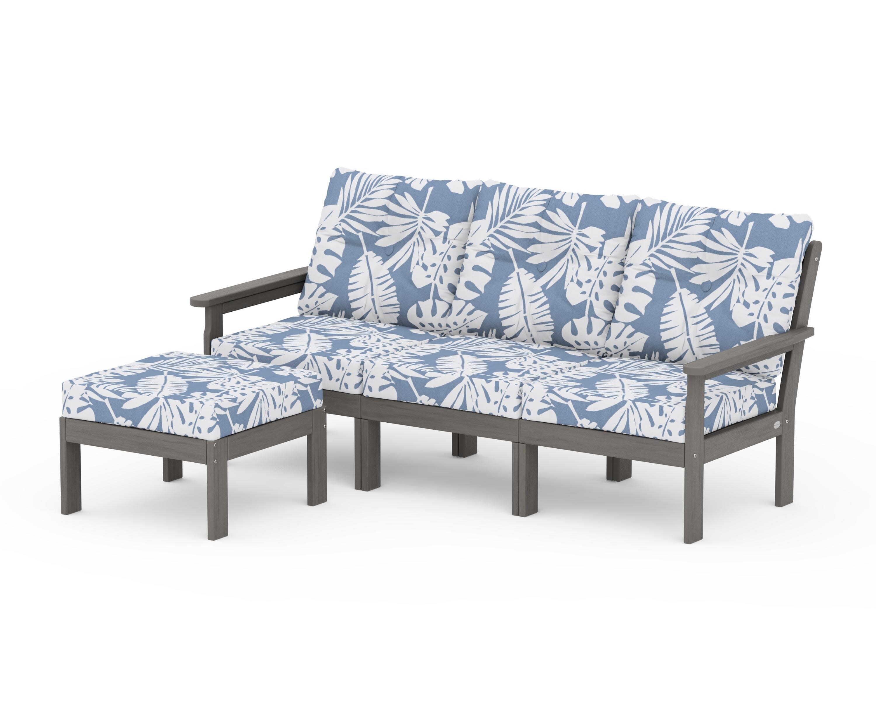 Vineyard 4-Piece Sectional with Ottoman in Driftwood / Leaf Sky Blue