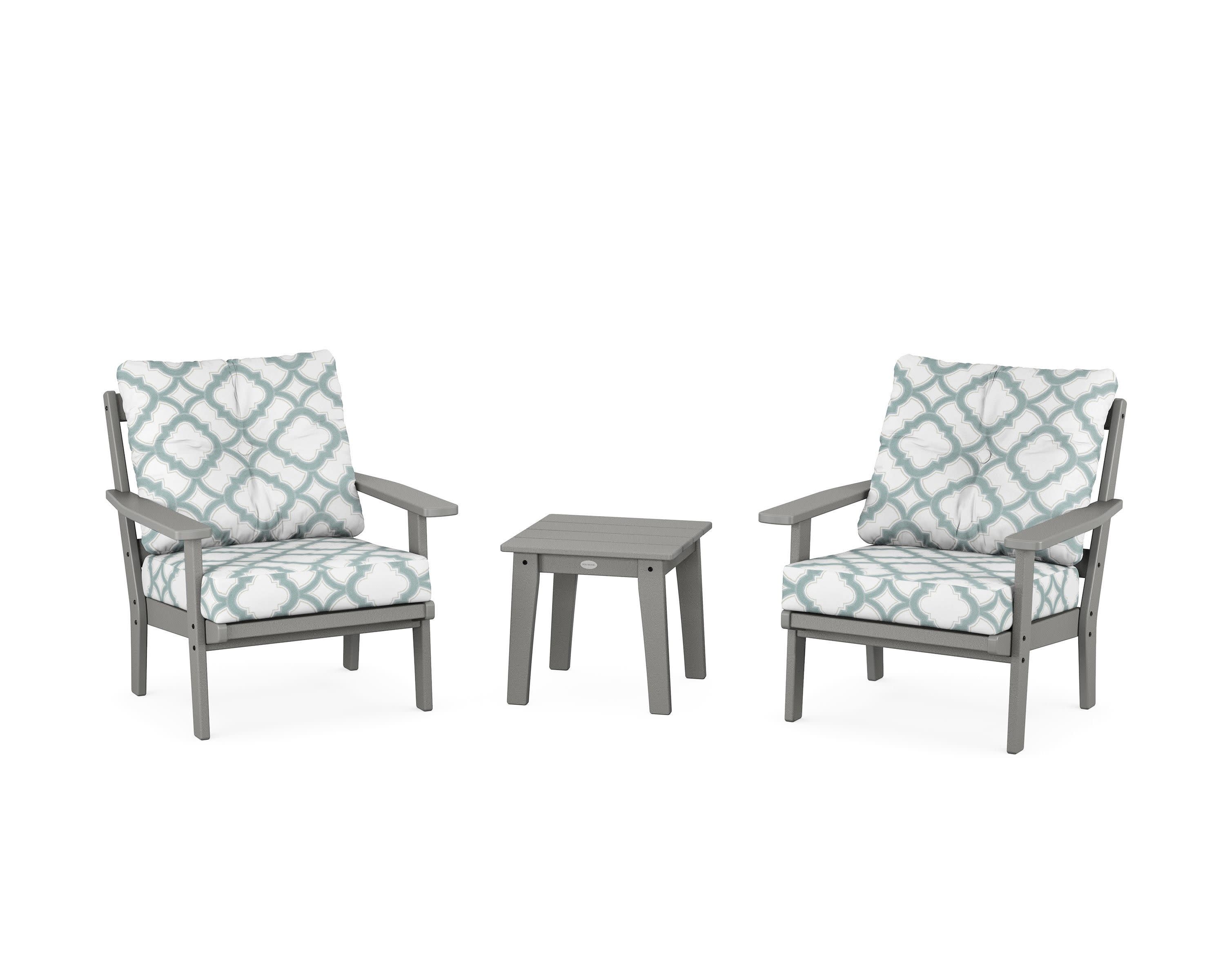 Oxford 3-Piece Deep Seating Set in Slate Grey / Trellis Glacier Spa