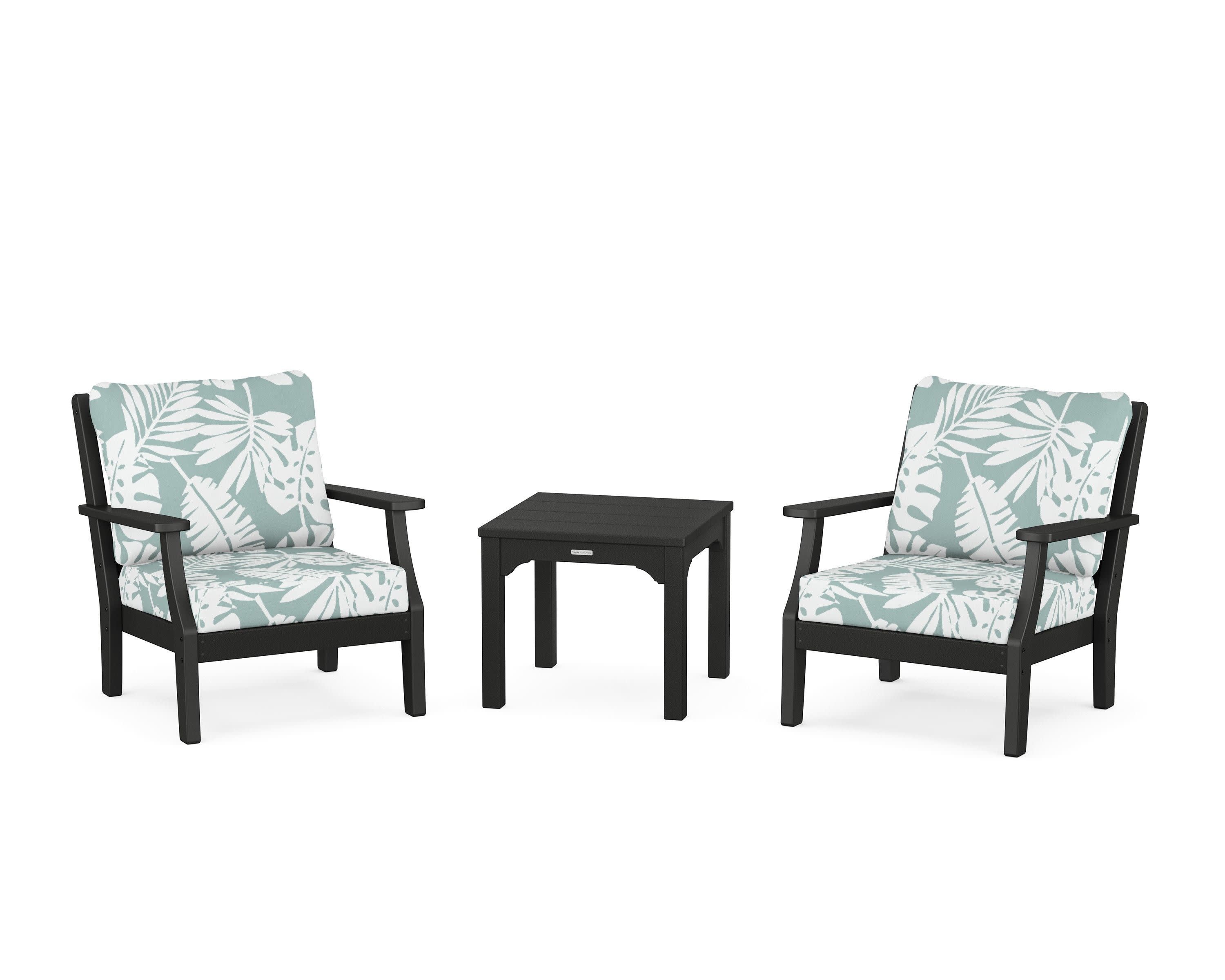 Chinoiserie 3-Piece Deep Seating Set in Black / Leaf Glacier Spa