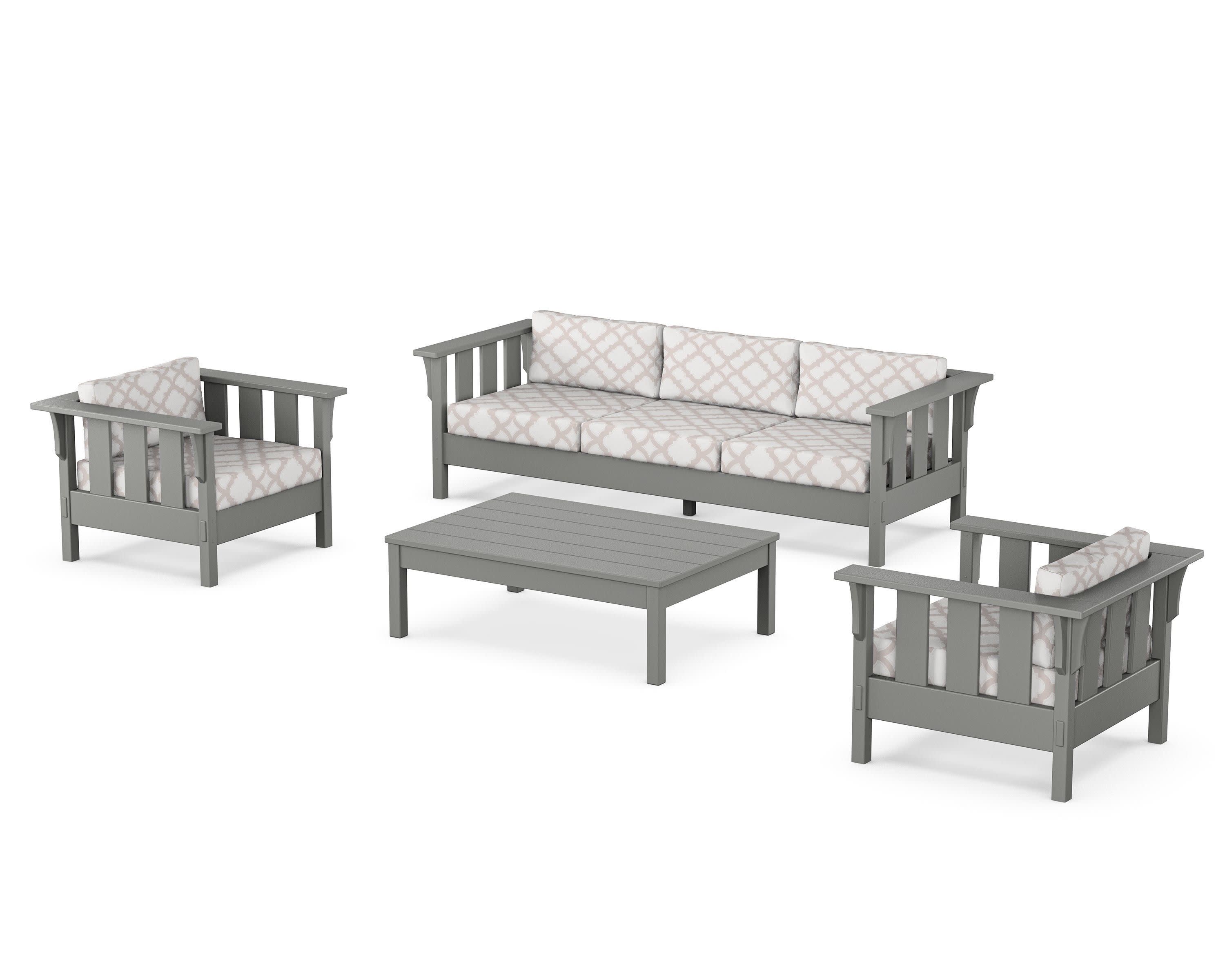 Acadia 4-Piece Deep Seating Set with Sofa in Slate Grey / Trellis Dune Burlap