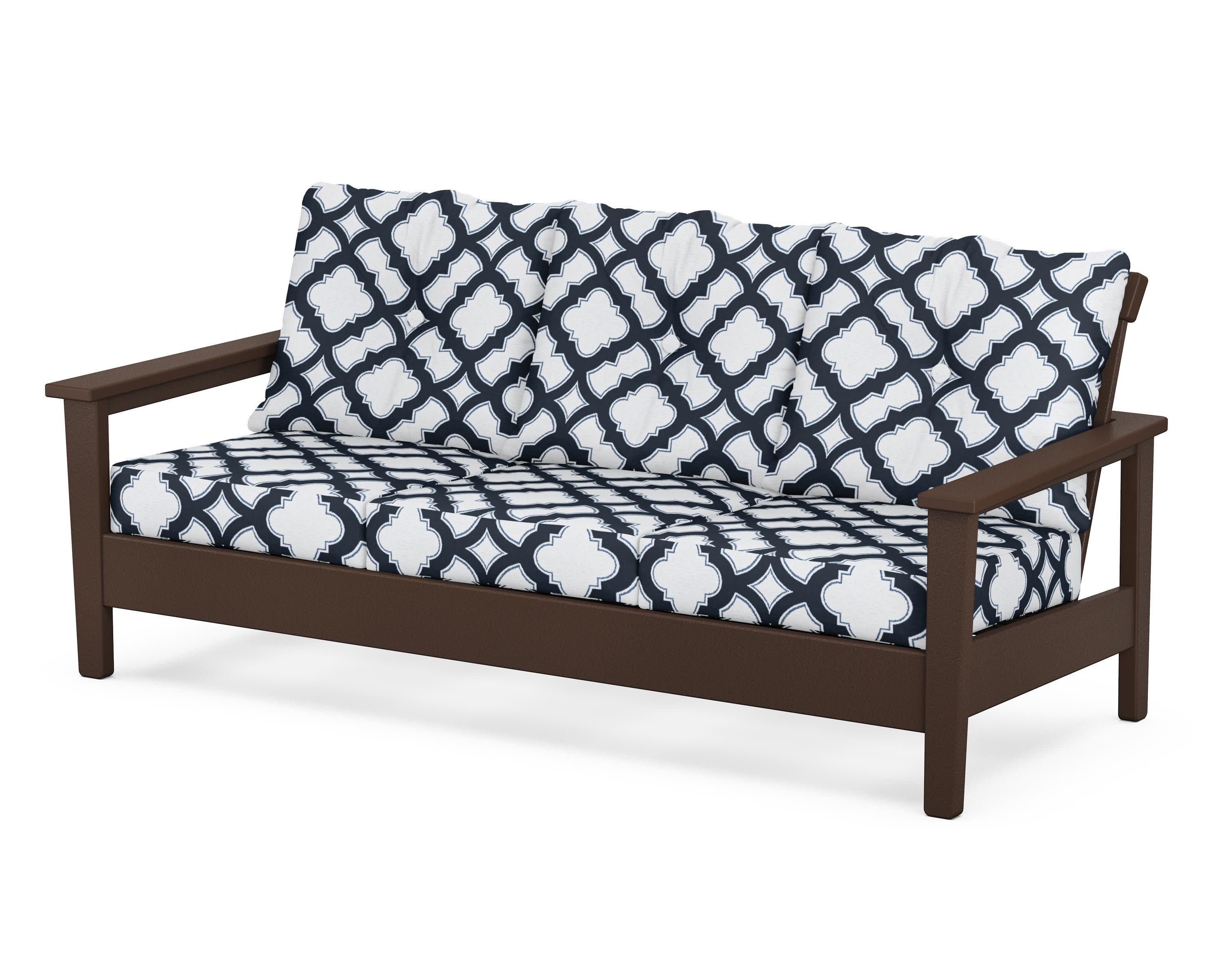 Prescott Deep Seating Sofa in Mahogany / Trellis Marine Indigo