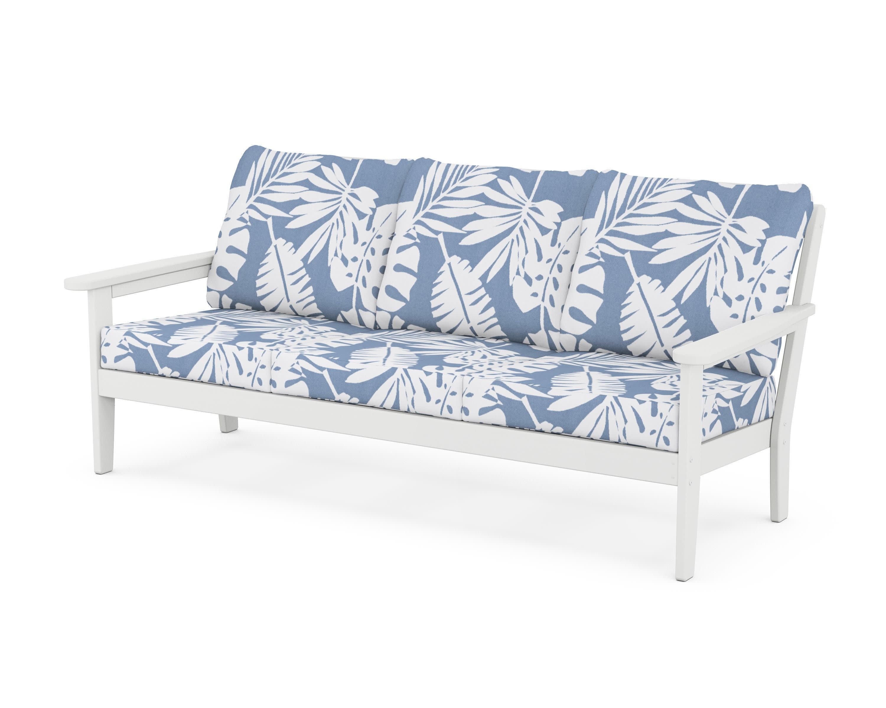 Cottage Deep Seating Sofa in White / Leaf Sky Blue