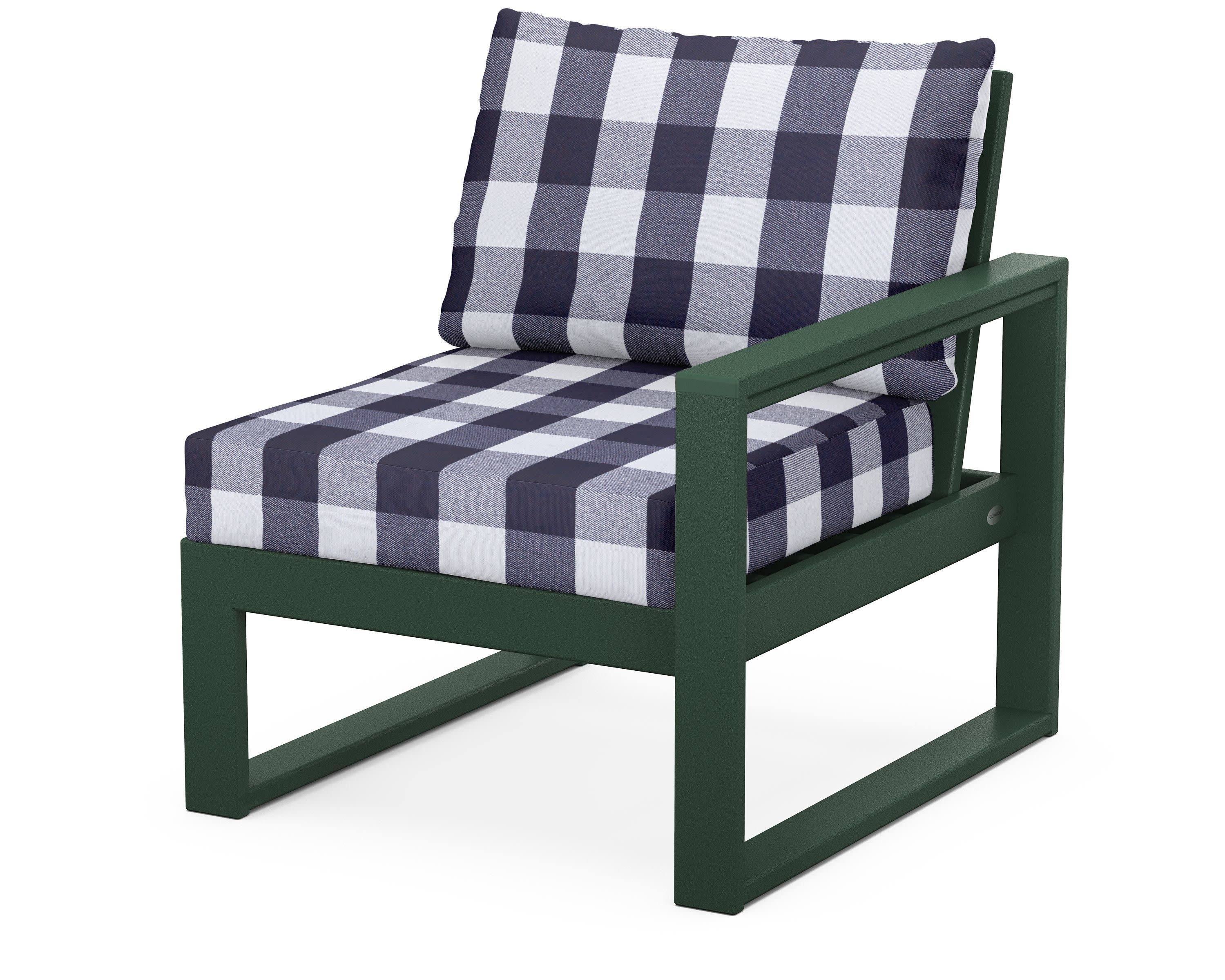 EDGE Modular Right Arm Chair in Green / Buffalo Plaid Navy