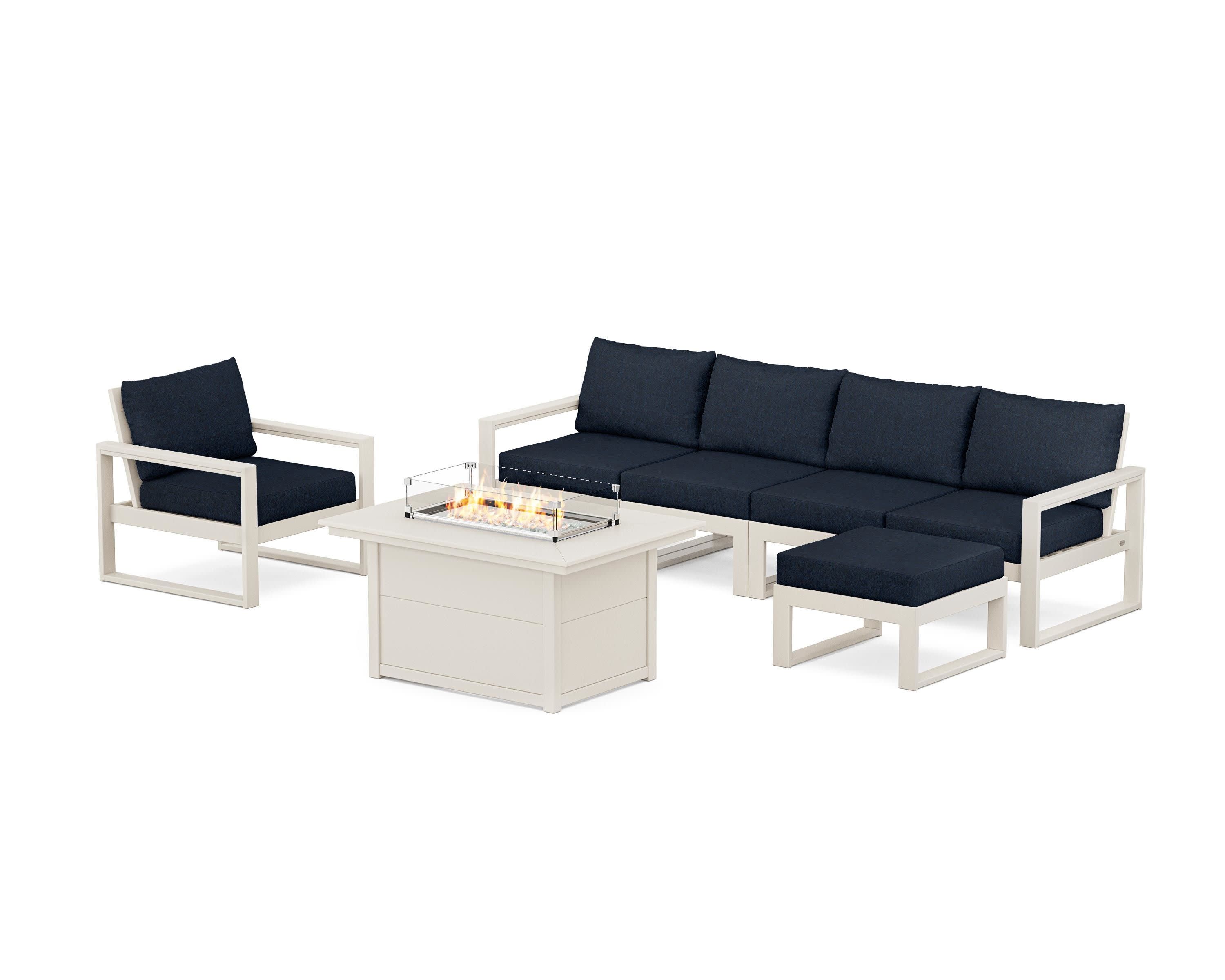 EDGE Sectional Lounge and Fire Pit Set in Sand / Marine Indigo