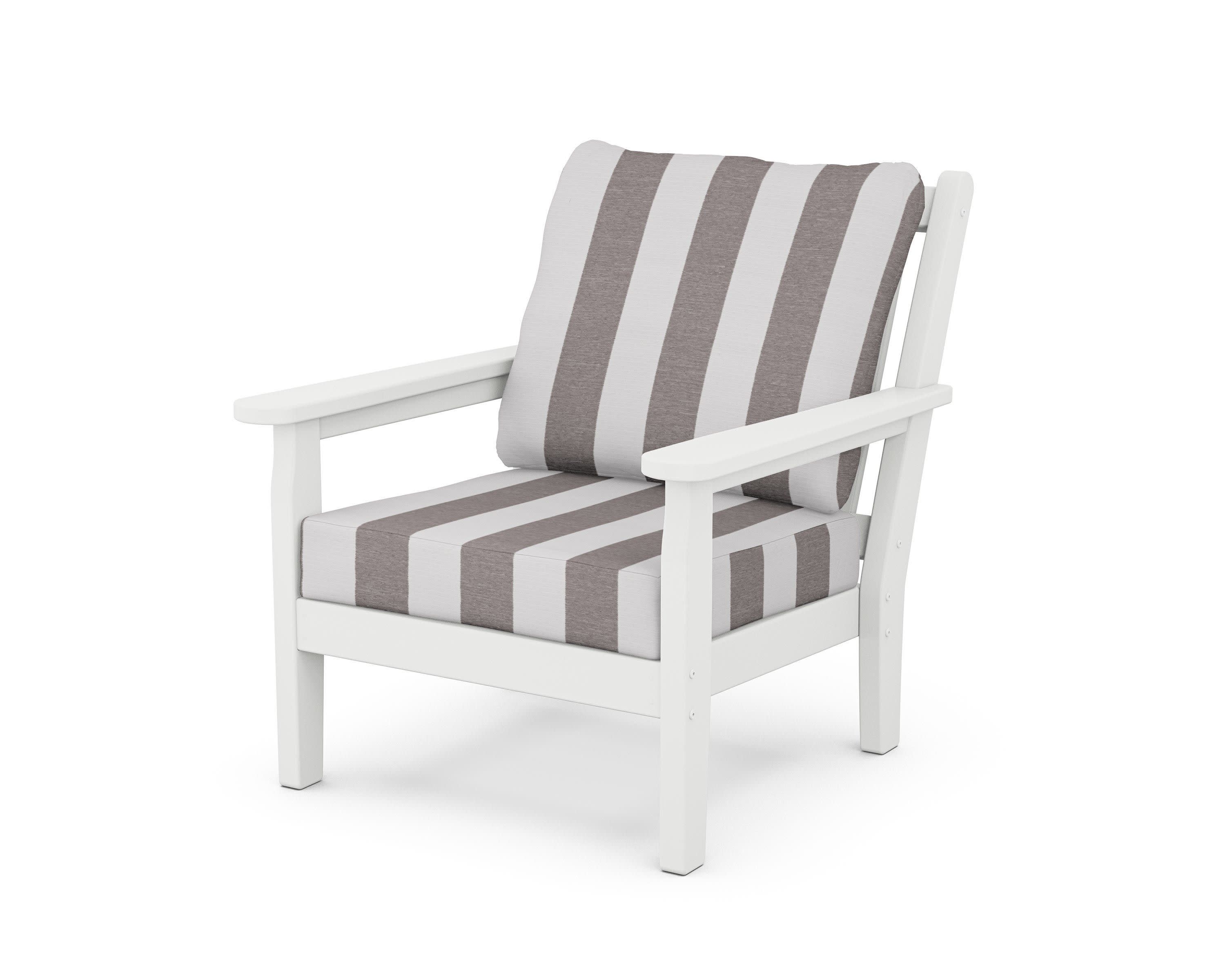 Chippendale Deep Seating Chair in White / Cabana Stripe Grey Mist