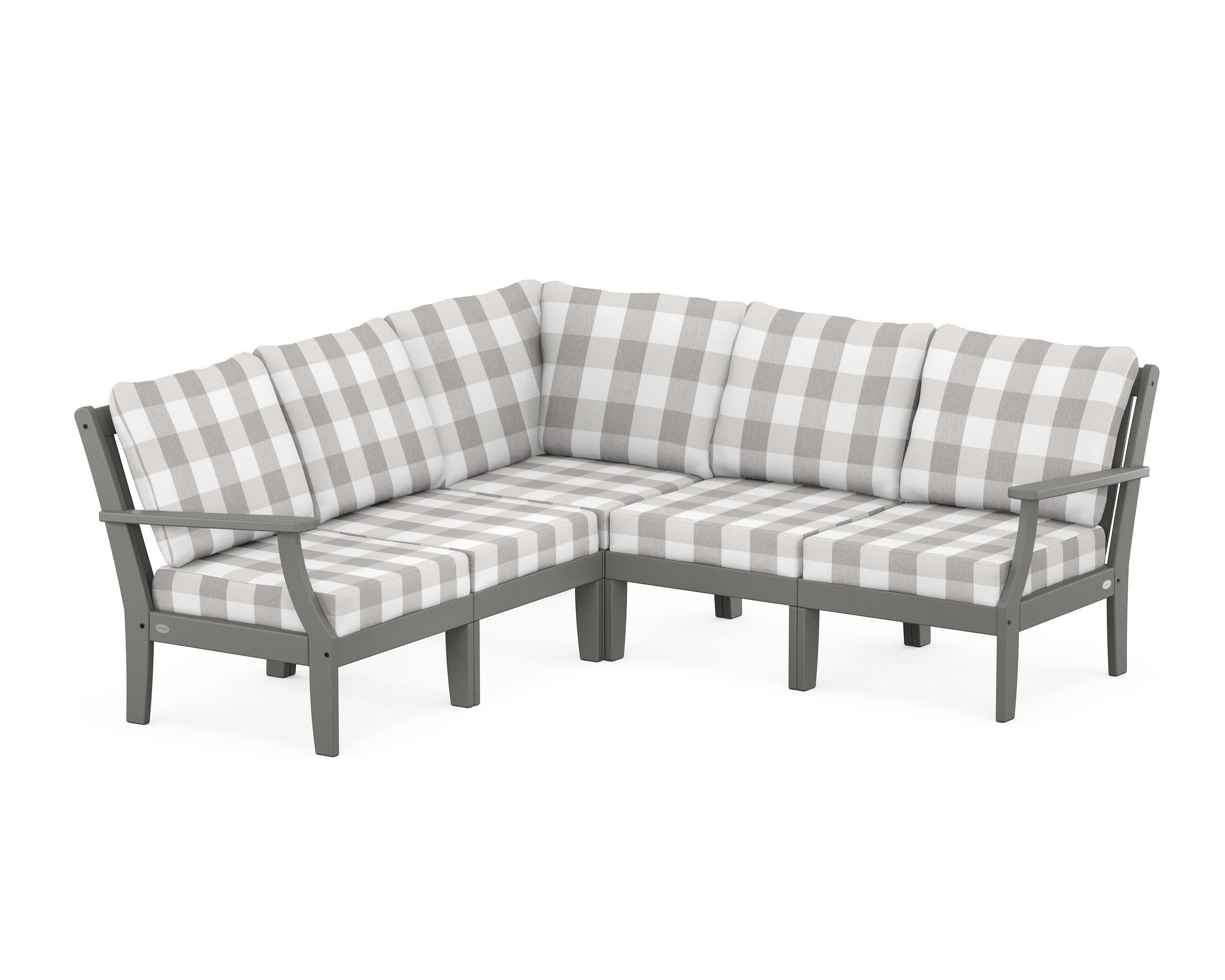 Braxton Modular 5-Piece Deep Seating Set in Slate Grey / Buffalo Plaid Grey Mist