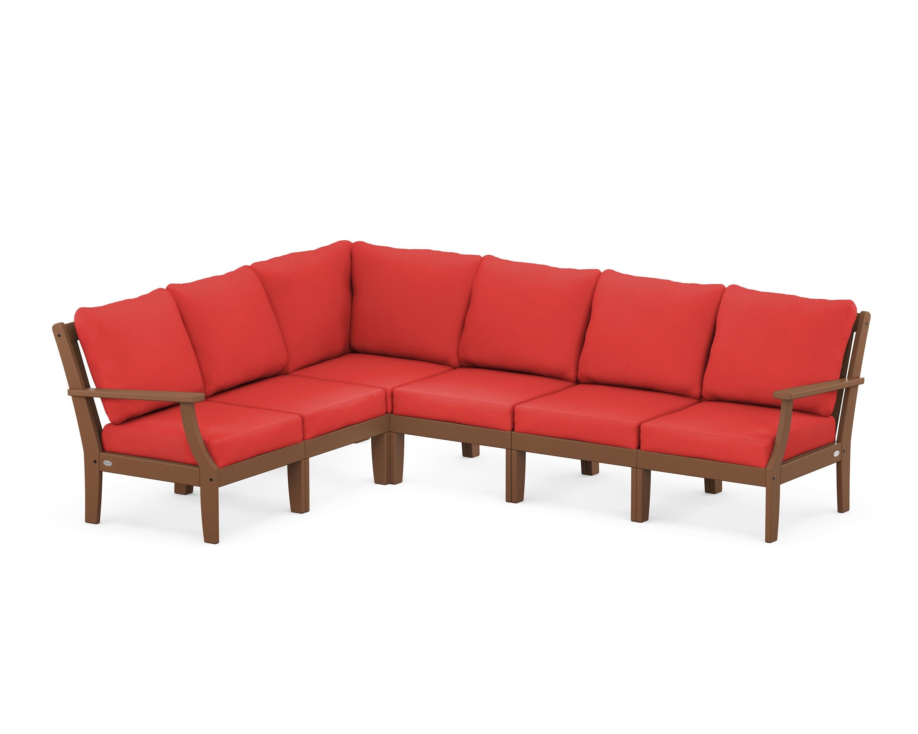 Braxton Modular 6-Piece Deep Seating Set in Teak / Crimson Linen