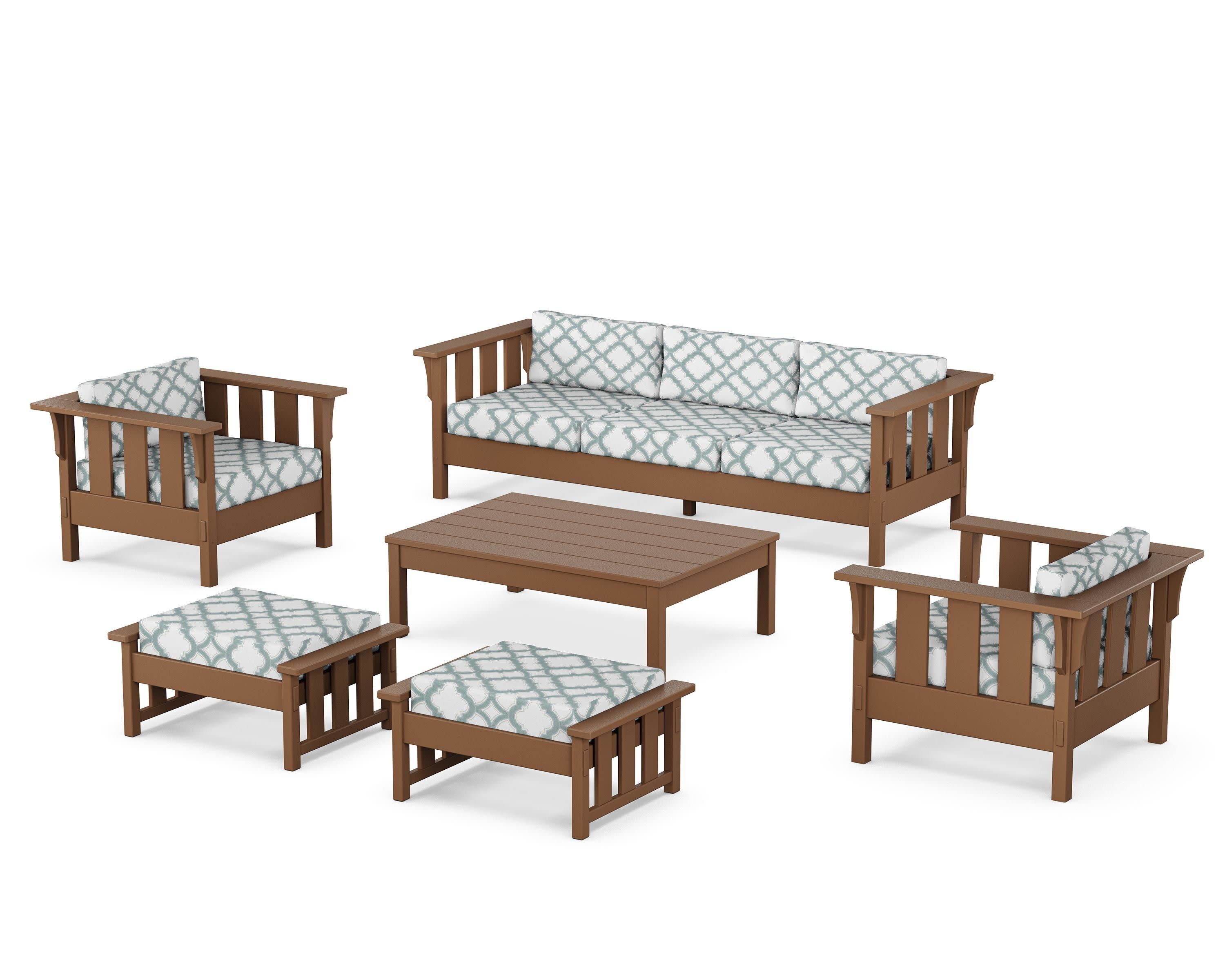 Acadia 6-Piece Lounge Sofa Set in Teak / Trellis Glacier Spa