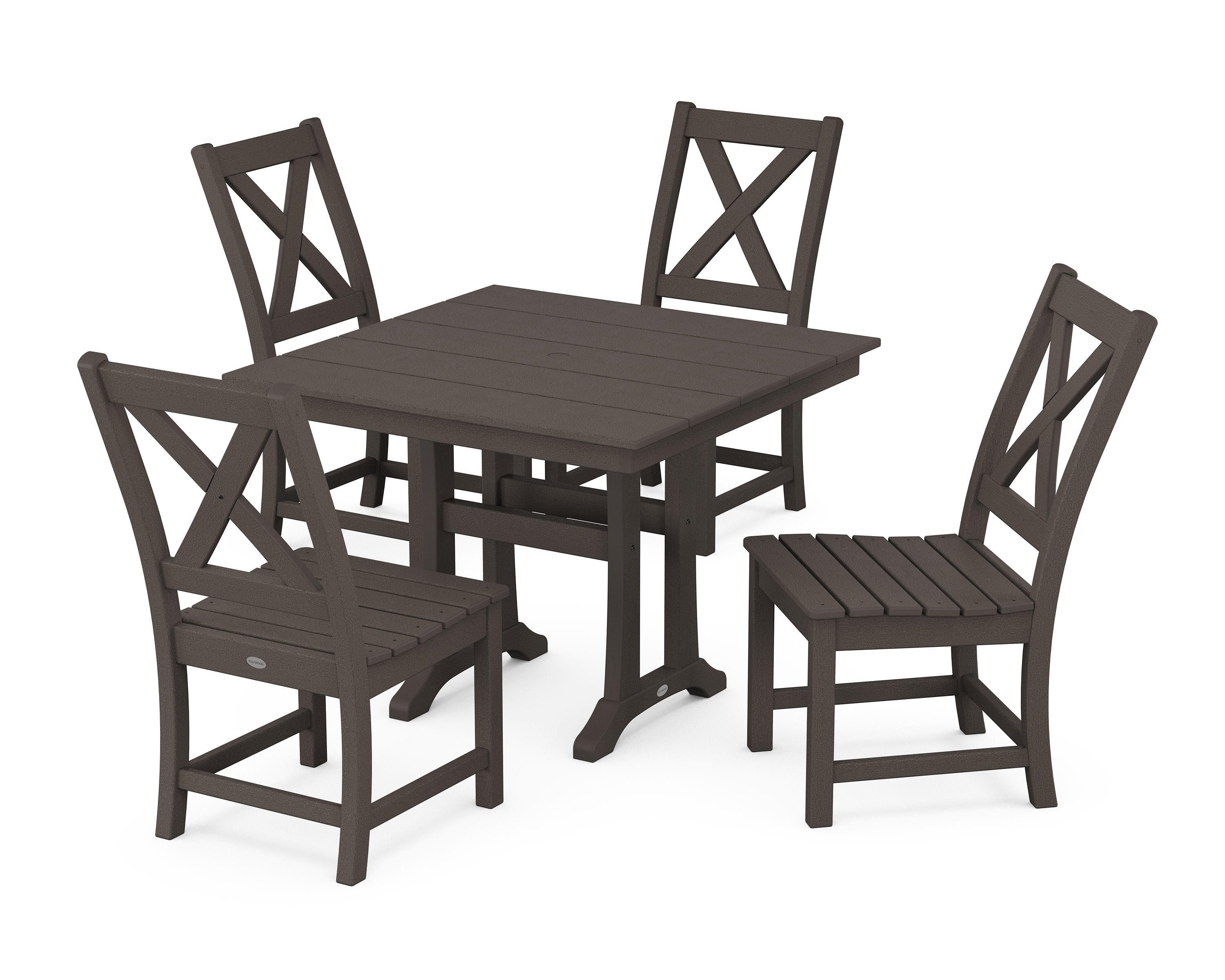 Braxton Side Chair 5-Piece Farmhouse Dining Set With Trestle Legs in Vintage Coffee