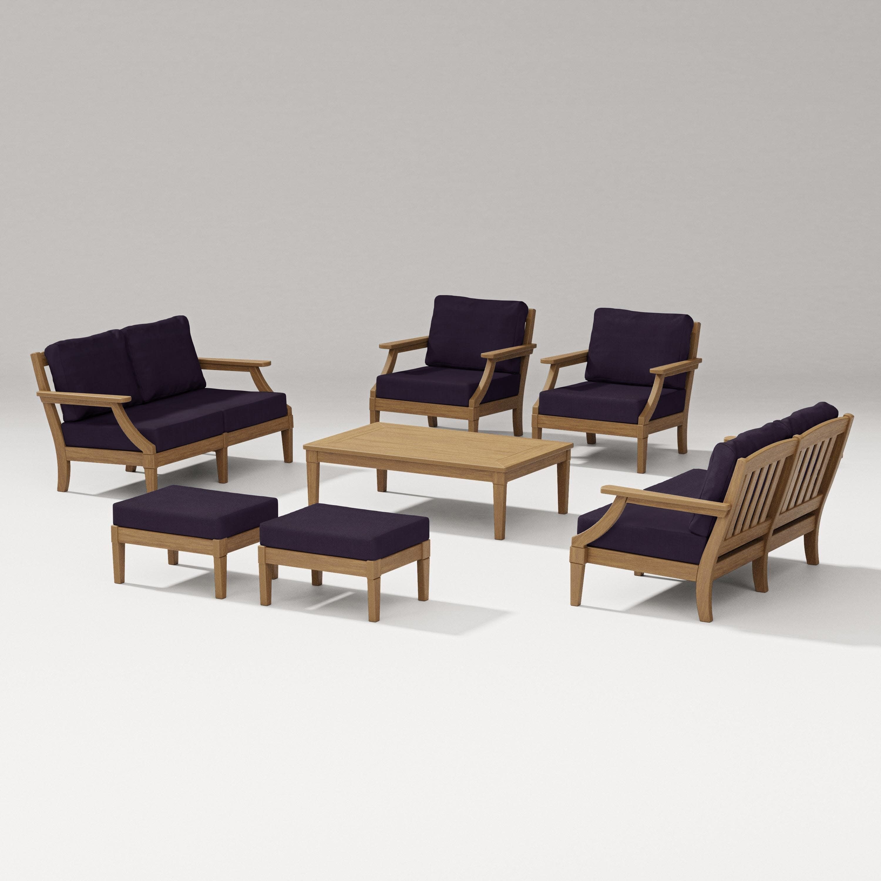 Estate 7-Piece Lounge Loveseat Set in Natural / Navy Linen