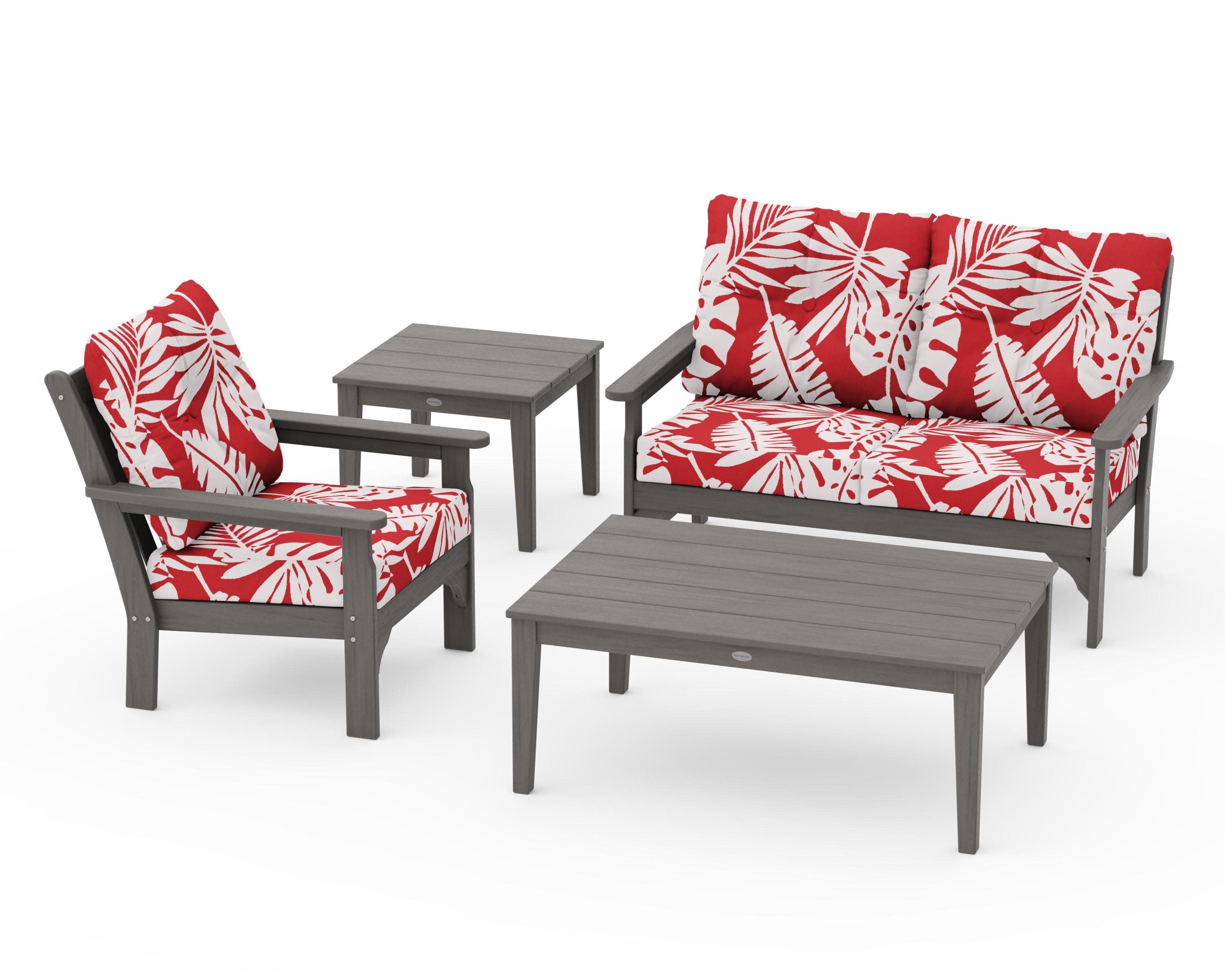 Vineyard 4-Piece Deep Seating Set in Driftwood / Leaf Crimson