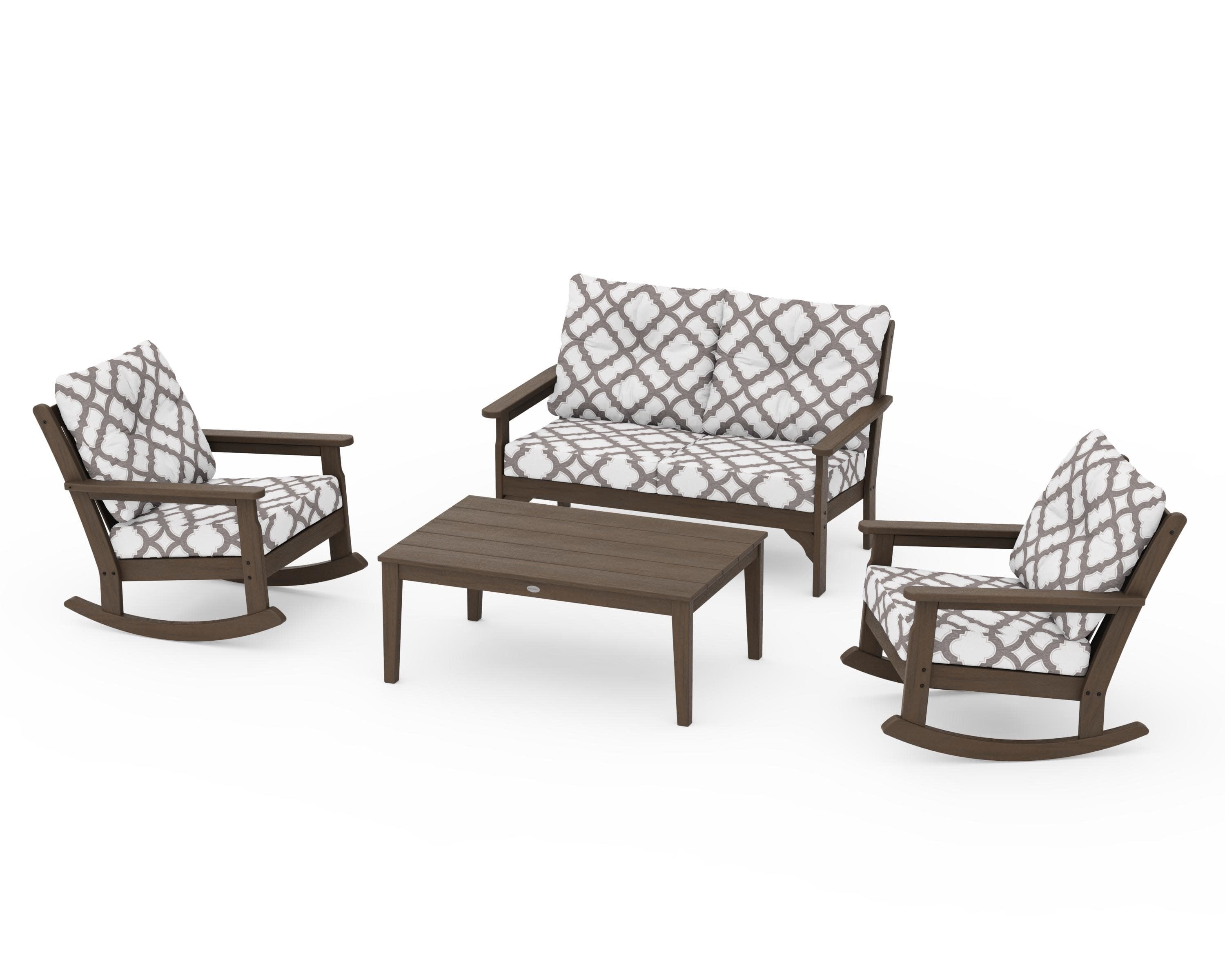 Vineyard 4-Piece Deep Seating Rocking Chair Set in Kona / Trellis Grey Mist