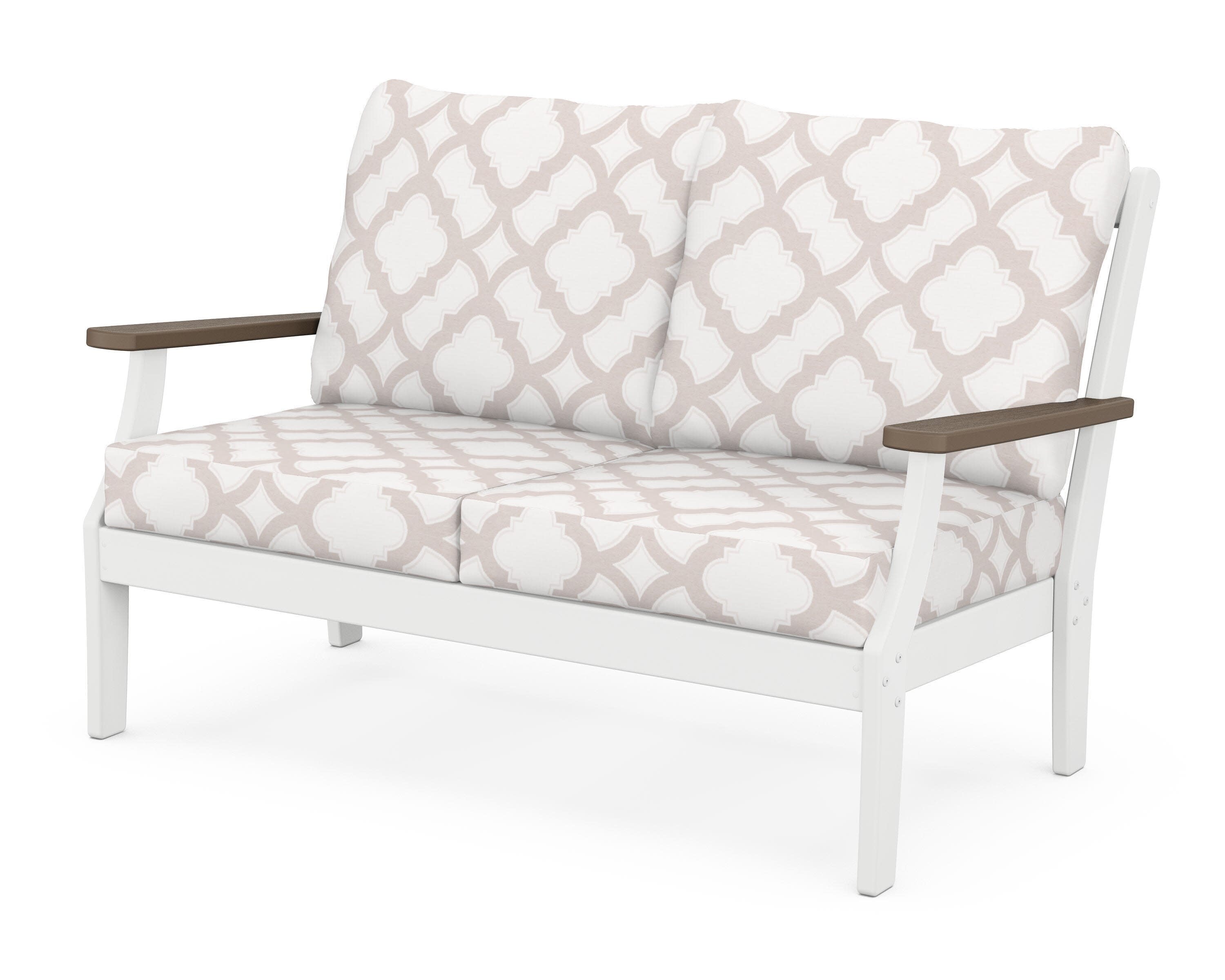Braxton Deep Seating Loveseat in White / Kona / Trellis Dune Burlap